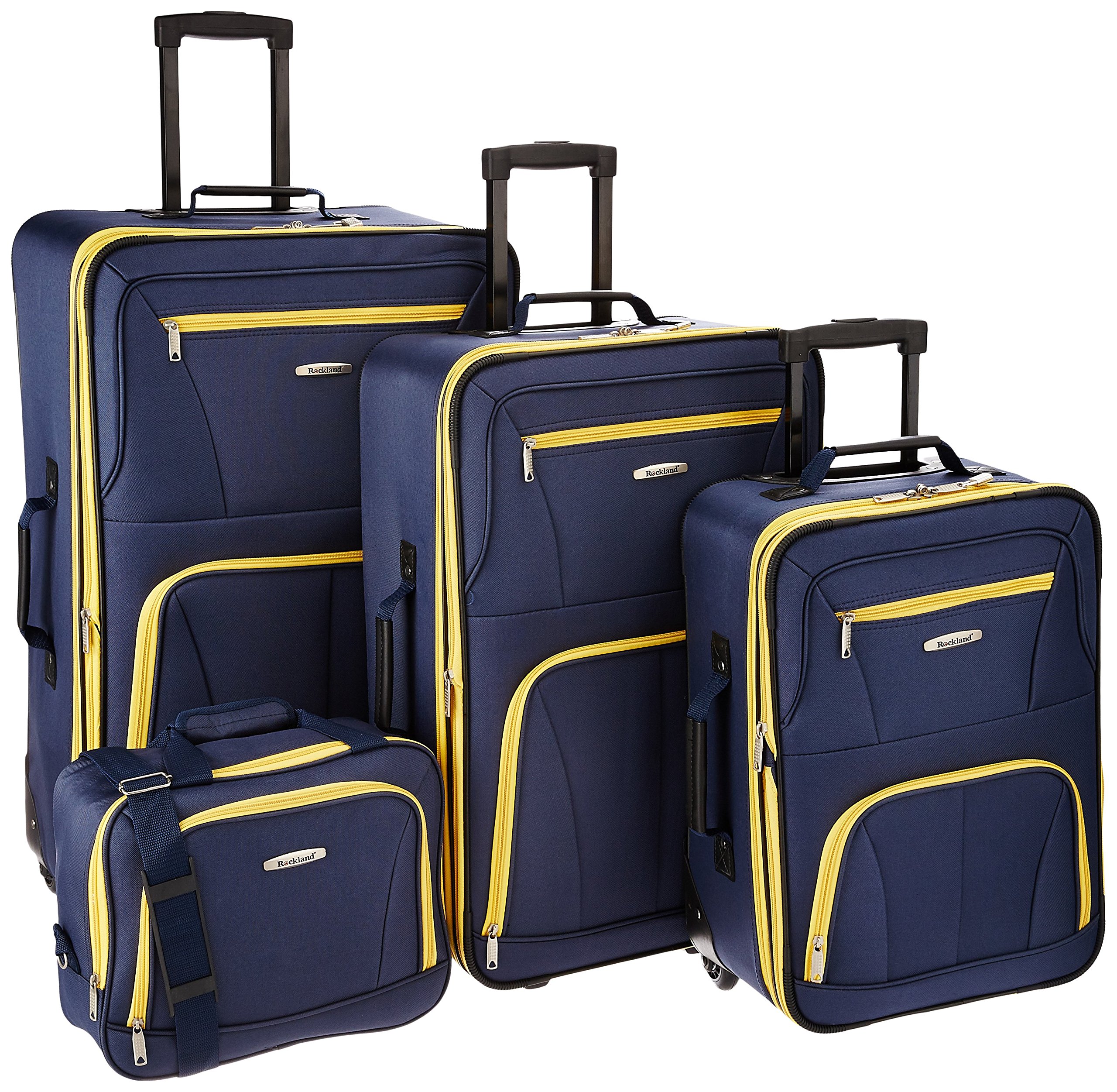Rockland Journey Softside Expandable Upright Luggage Set - 4-Piece (14/19/24/28 Inch) Navy Blue Suitcase for Travel, Business Trips & Family Vacations