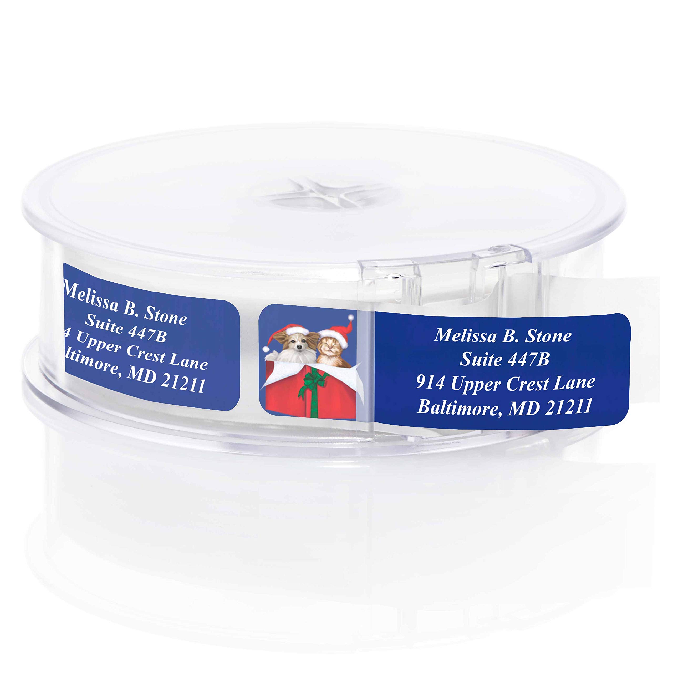 Elegant Christmas Cuddle Designer Rolled Return Address Labels with Plastic Dispenser - Perfect for Holiday Cards, Wedding Invitations & Gift Packaging