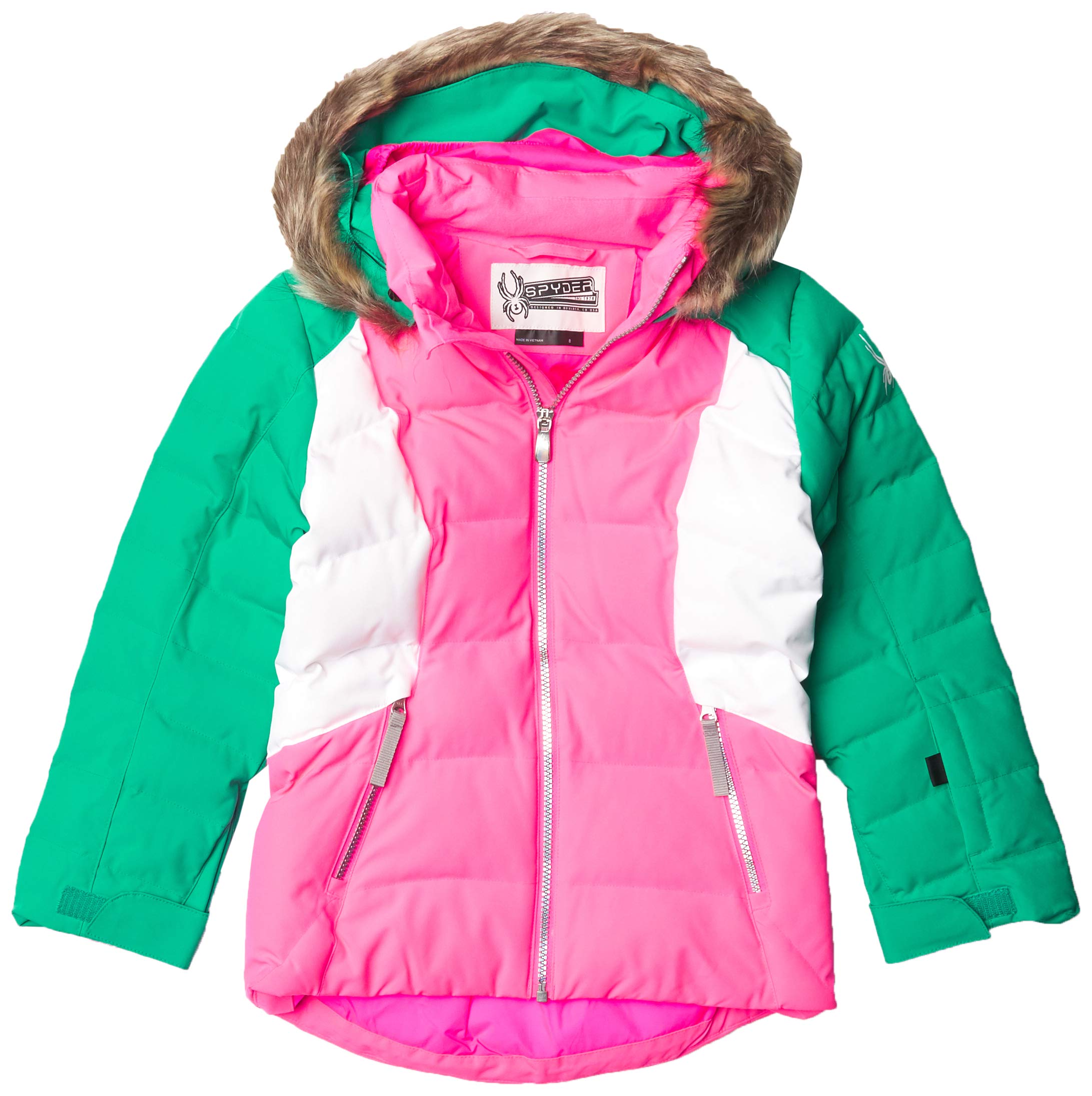 Spyder Kids Girls' Atlas Synthetic Down Jacket - Big Kids Size 12 | Warm Winter Coat for Girls | Bubblegum Pink/Scuba Blue | Perfect for School, Outdoor Play & Cold Weather Activities