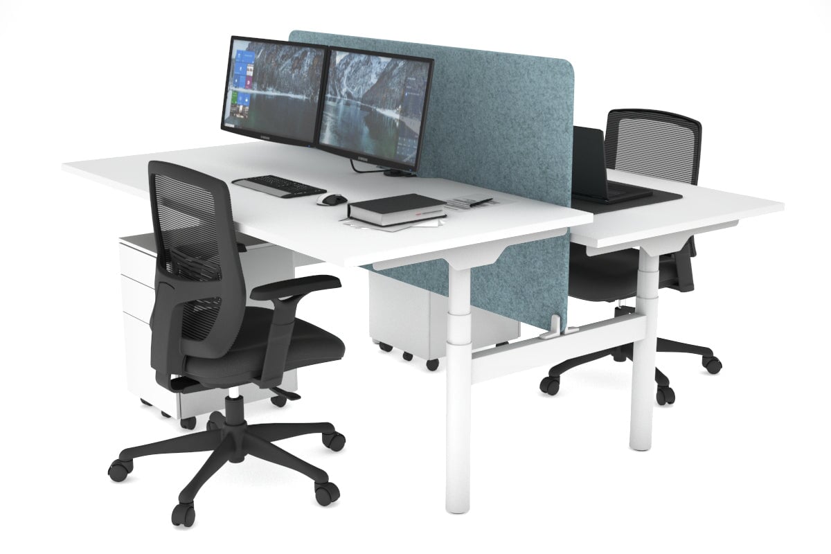 Flexi Premium Height Adjustable 2-Person H Bench Workstation - White Frame [1800L x 800W with Cable Management] - Ideal for Office, Home Workspace & Collaborative Environments