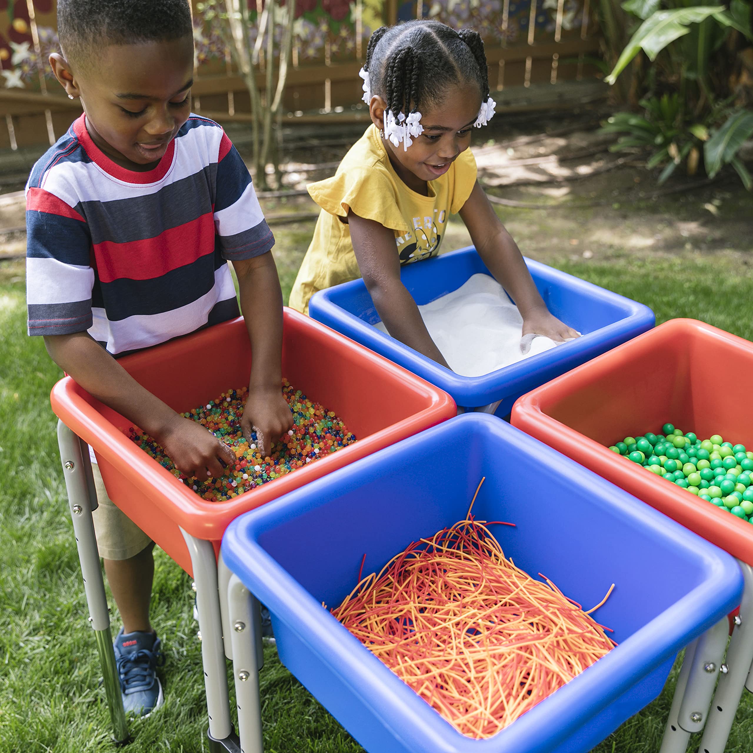 ECR4Kids 4-Station Adjustable Sand and Water Play Table with Sensory Bins - Blue & Red for Toddlers | Outdoor & Indoor Sensory Play Activity Center for Preschool, Daycare & Home Learning