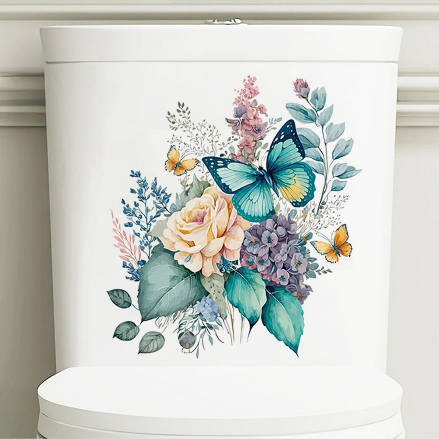 Butterfly Toilet Stickers - Waterproof Self-Adhesive Bathroom Decals, Peony Flower Toilet Seat Cover Decor for Home, RV, Apartment - Perfect for Bathroom Makeover & DIY Home Decor