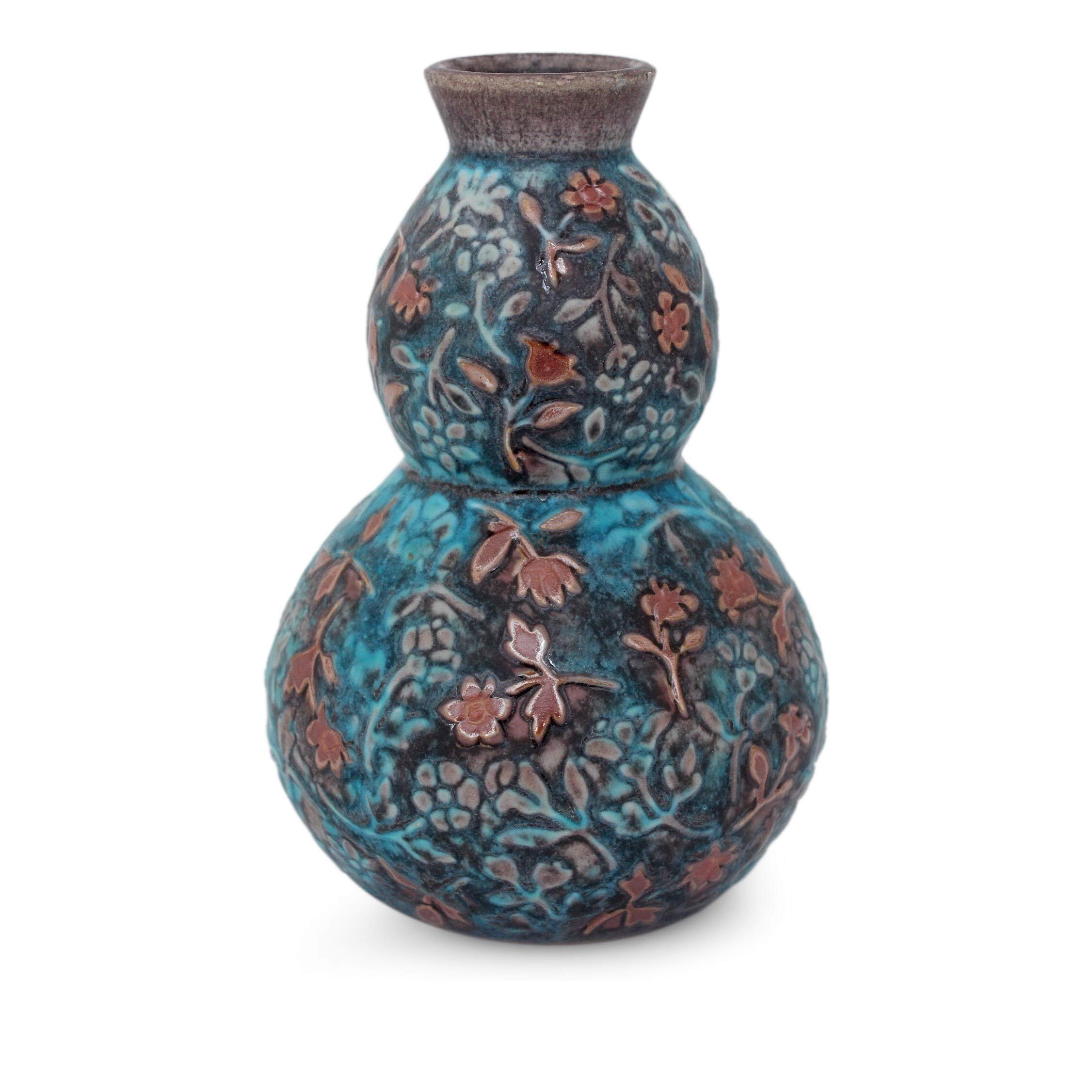 Handmade Ceramic Orchid Glory Vase - Blue Modern Contemporary Flower Vase from Thailand | Perfect for Home Decor, Wedding Centerpieces & Boho Chic Interiors
