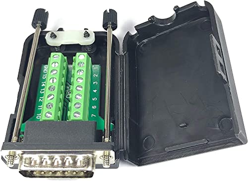 DB15 D-Sub Solderless Breakout Terminal Block Connector Kit (1 Male + 1 Female) for DIY Electronics, Arcade Machines & Industrial Control Systems