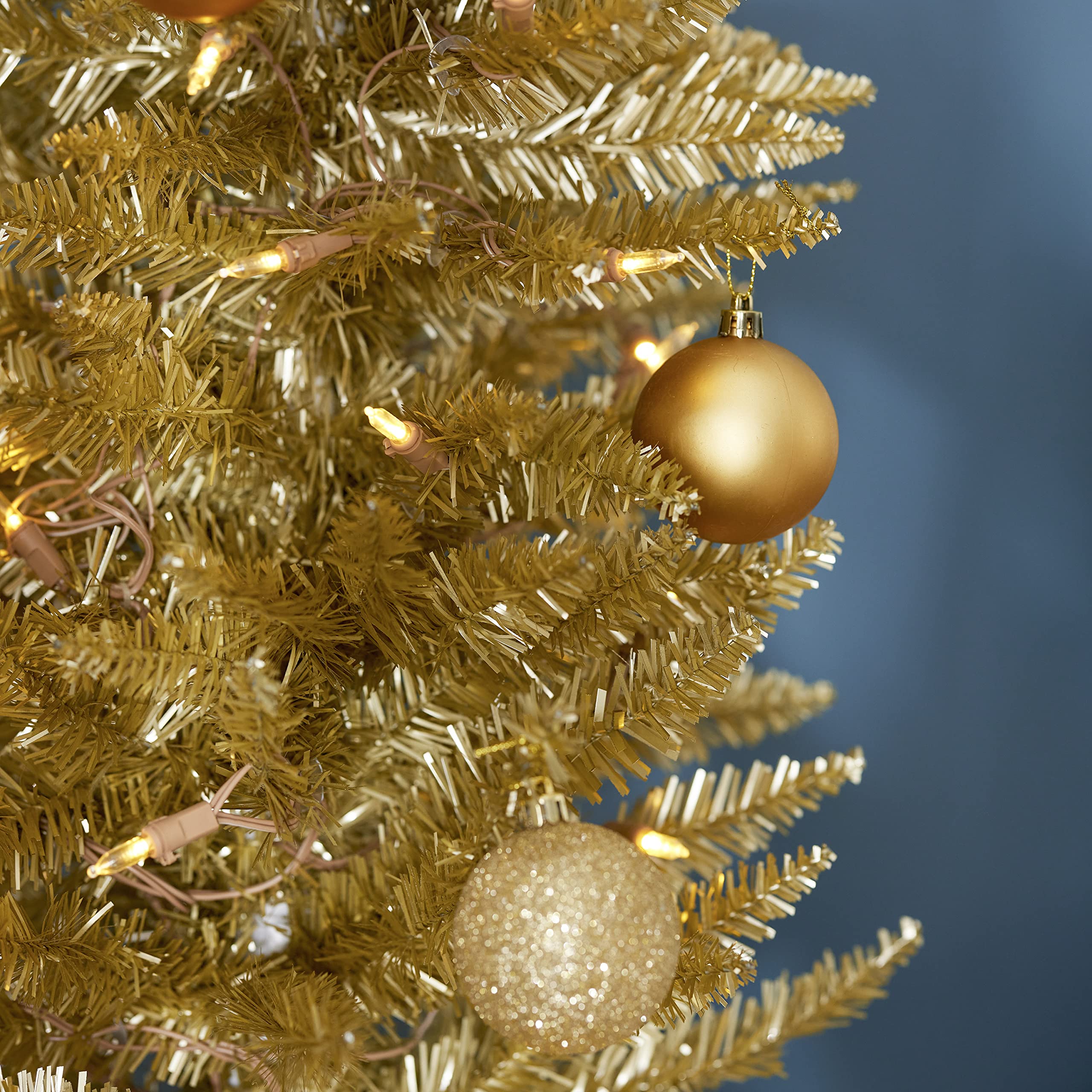 7ft Pre-Lit Skinny Pencil Christmas Tree with 150 Warm White LED Lights - Champagne Artificial Holiday Decor for Small Spaces & Apartment Living - Perfect for Living Room, Office, and Festive Home Decor