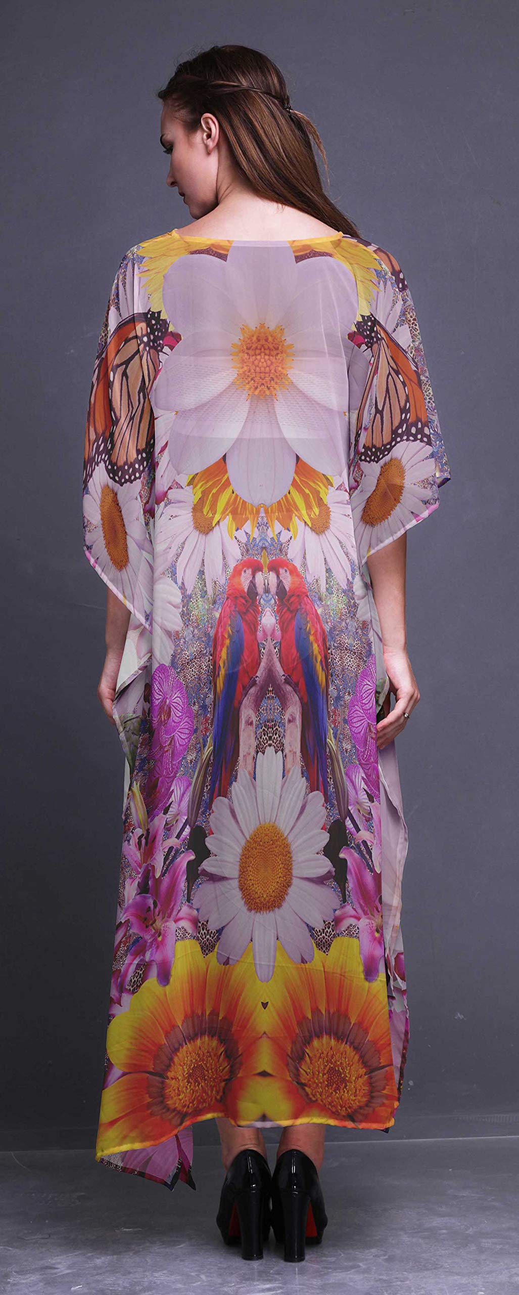 Women's Floral Kaftan Maxi Dress - Beach Cover Up, Bikini Dress, Long Boho Summer Dress for Pool, Vacation & Resort Wear