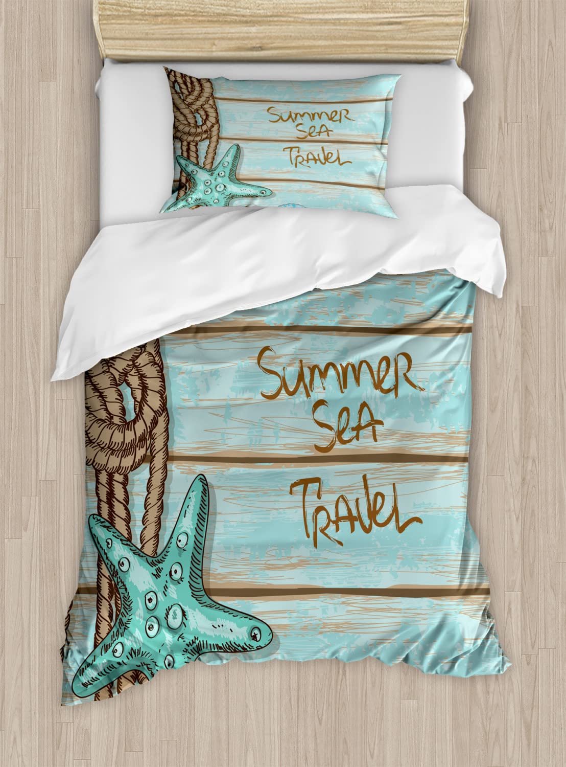 Ambesonne Starfish Duvet Cover Set - 2 Pack Twin Size Mint Green Turquoise Ocean Theme Bedding with 2 Duvet Covers & 2 Pillowcases - Perfect for Coastal Decor, Beach House, Summer Bedroom, and Nautical Themed Rooms
