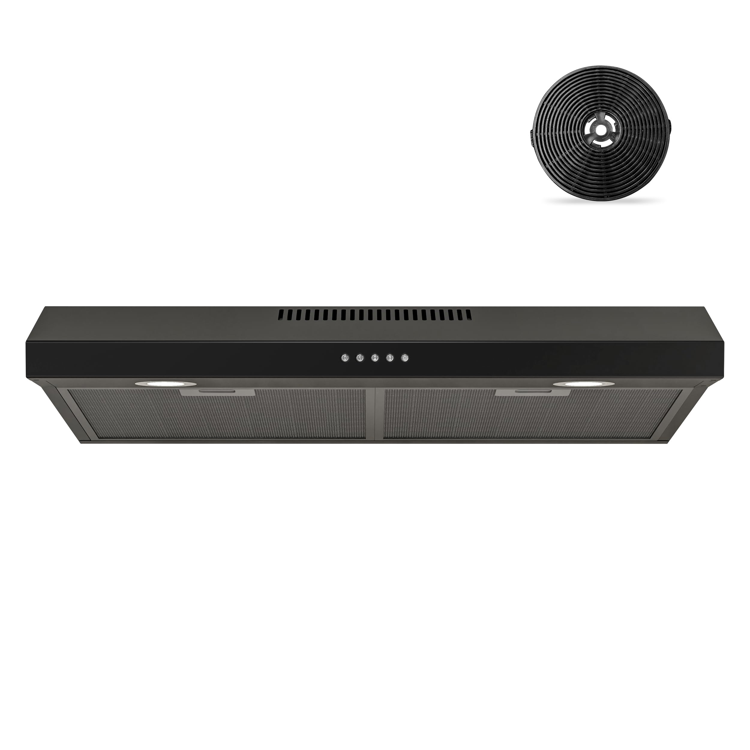 FIREGAS 30 Inch Black Under Cabinet Range Hood - 300 CFM Convertible Ducted/Ductless Kitchen Exhaust Fan with 3-Speed Brushless DC Motor & LED Lights - Perfect for Modern Kitchens, Apartments, and Small Spaces