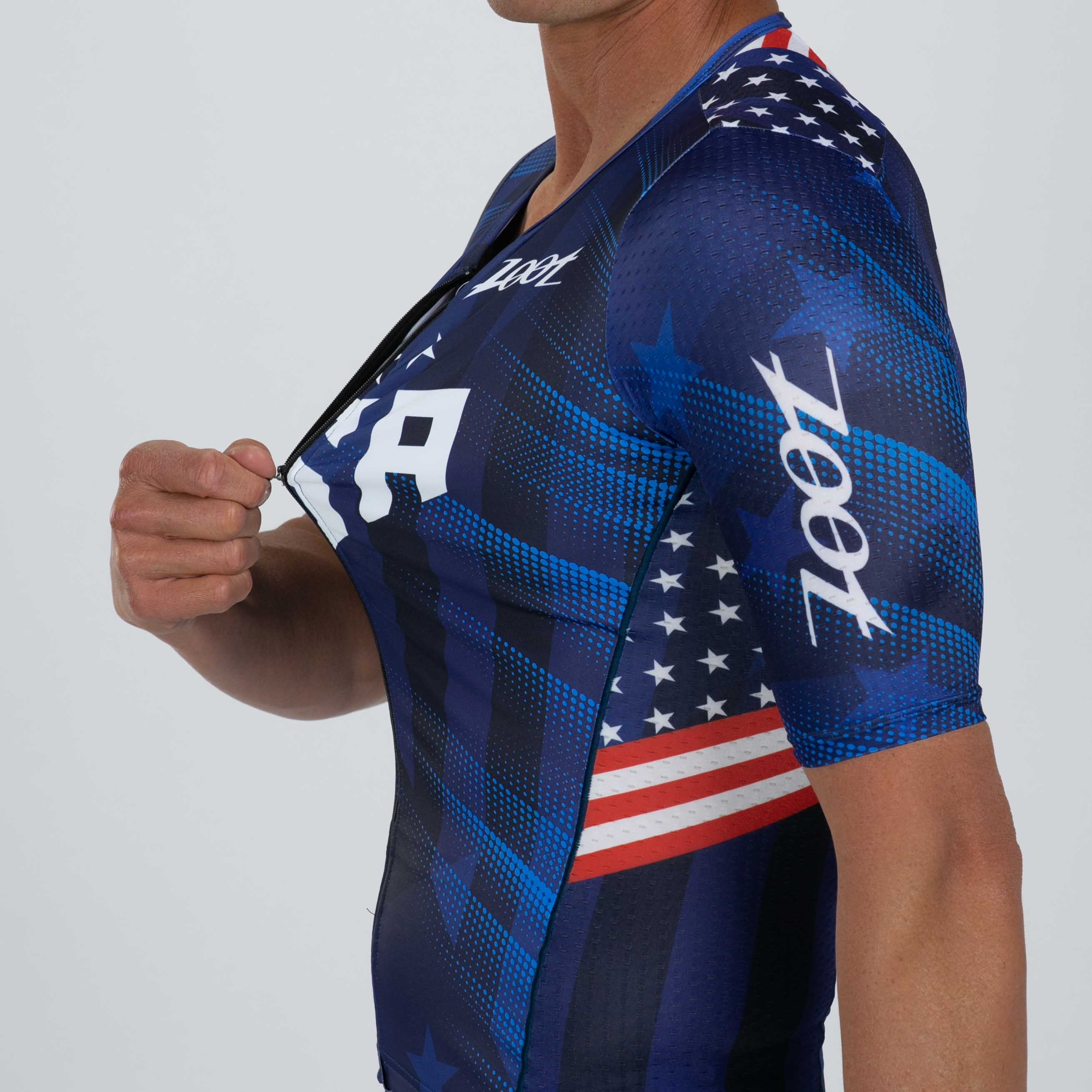 Men's Limited Edition Tri Aero Jersey - Red White Blue Cycling Shirt | Performance Bike Jersey for Road Cycling & Triathlon Training