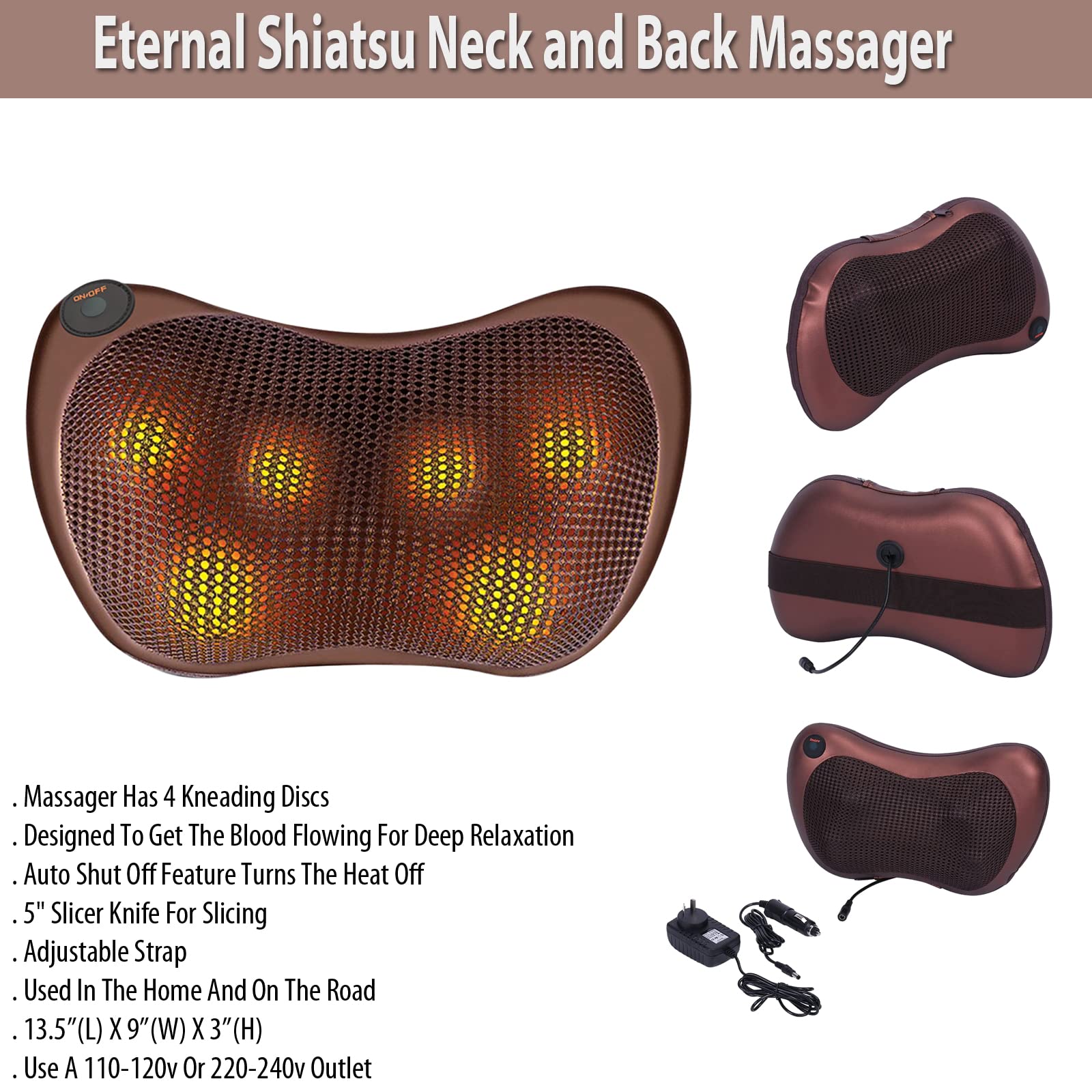 Shiatsu Neck and Back Massager with Heat - Deep Tissue Kneading Massage for Pain Relief - Perfect for Home, Office, and Car Use