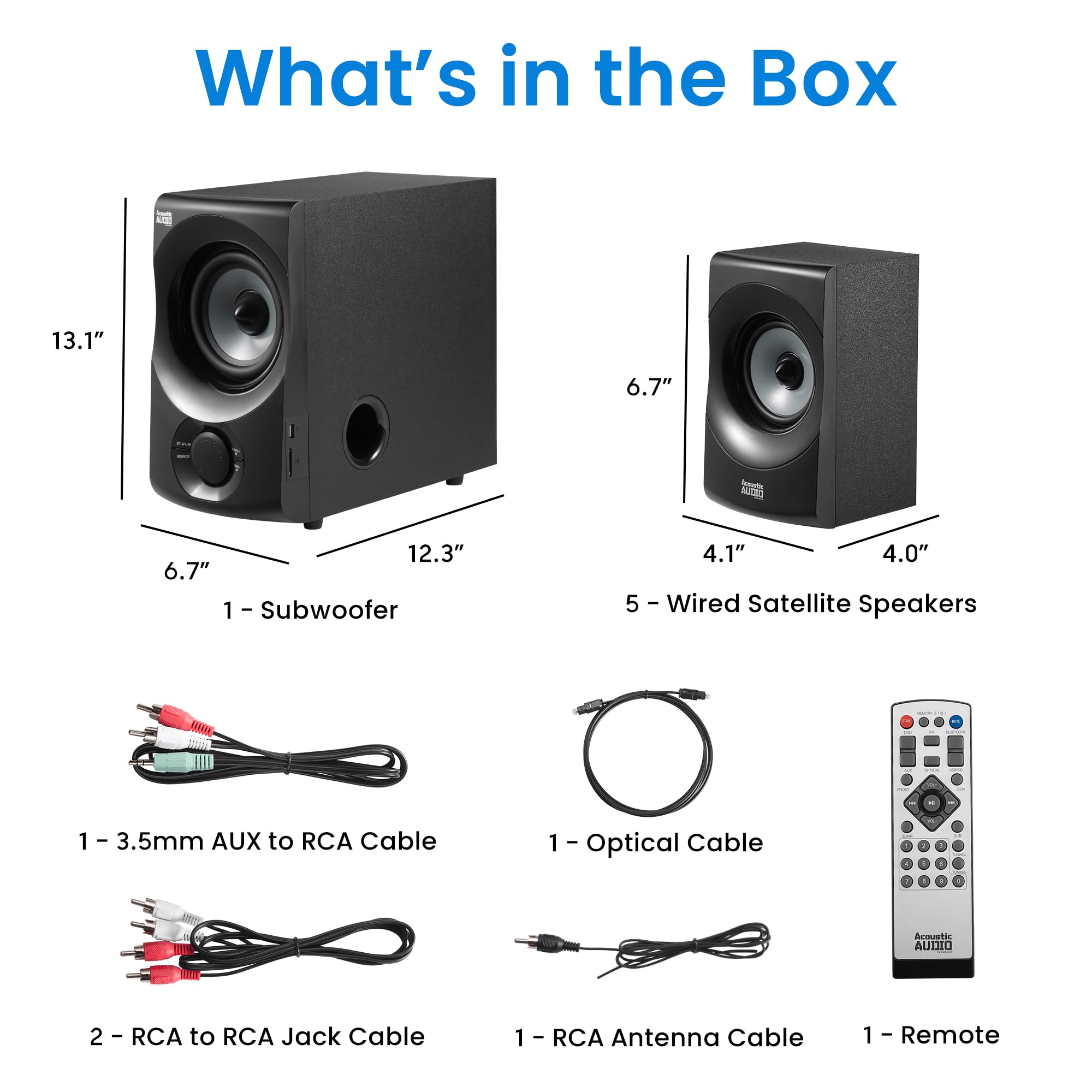 Acoustic Audio AA5172 700W Bluetooth 5.1 Home Theater Speaker System with FM Tuner, USB, SD Card, Remote Control, Powered Subwoofer (6 Speakers, Black & Gray) for Living Room, Gaming, and Movie Nights