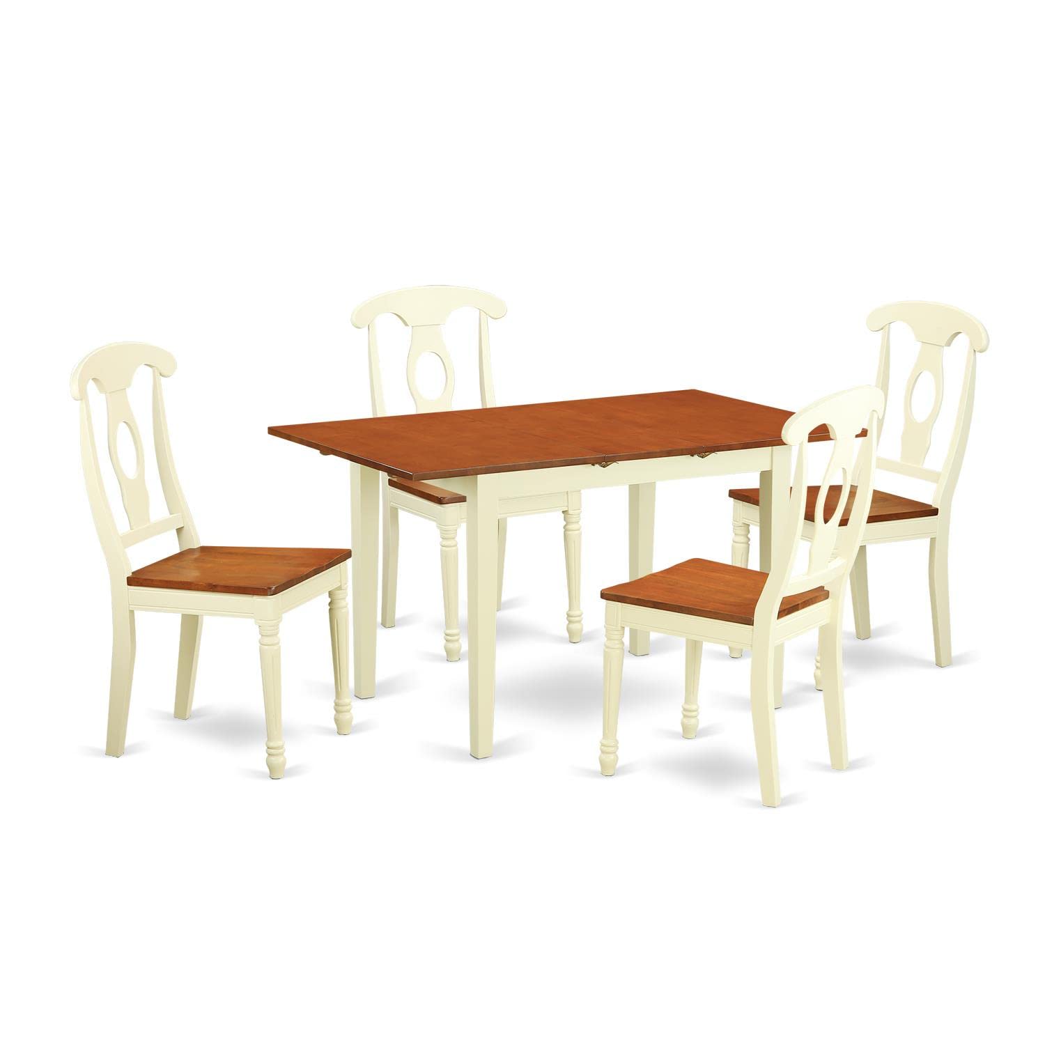 East West Furniture NOKE5-WHI-W 5-Piece Dining Set with Extendable Wood Table & 4 Chairs, 32x54 Inches, Buttermilk & Cherry - Perfect for Small Kitchens, Breakfast Nooks & Cozy Dining Spaces