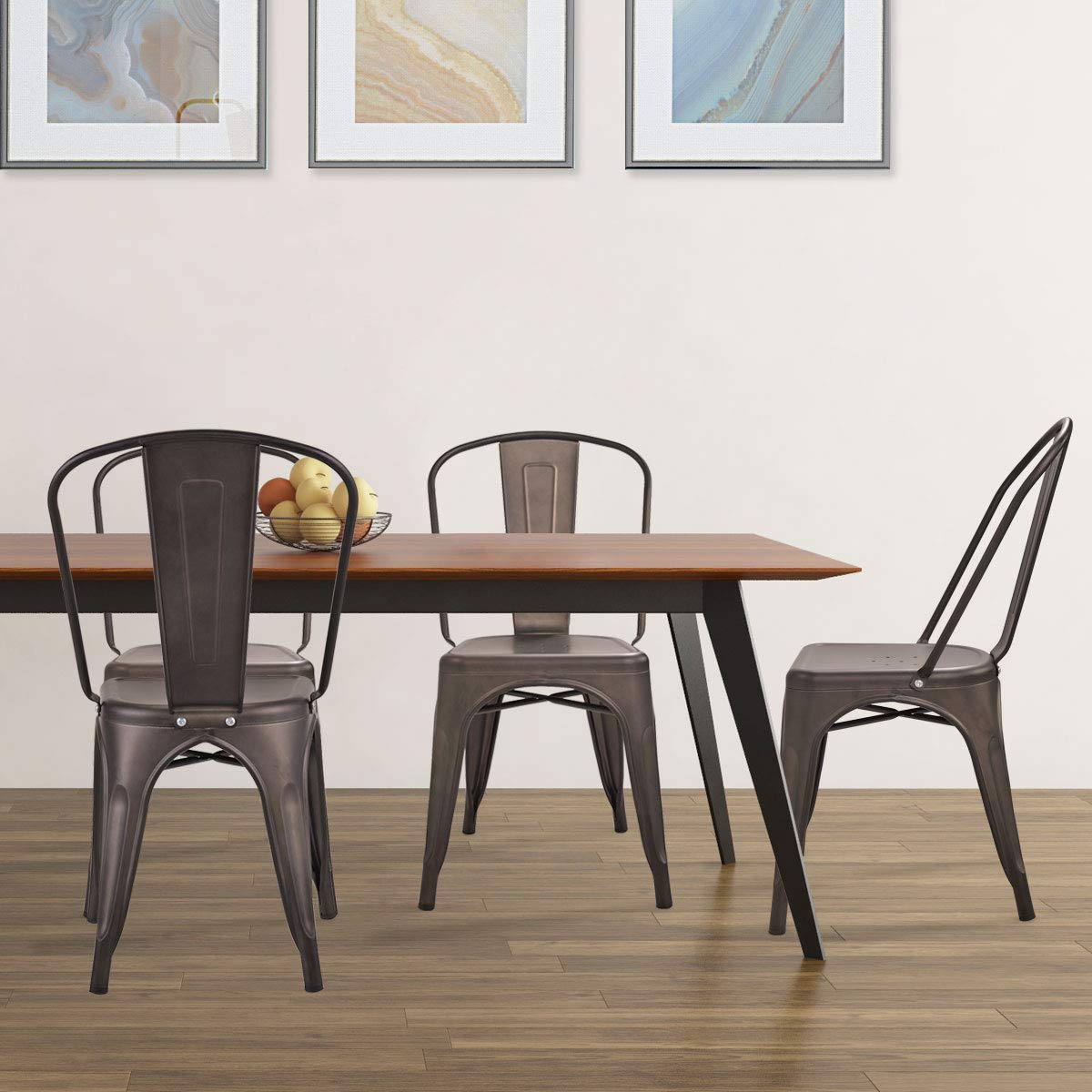 4-Pack Stackable Metal Dining Chairs with Copper Finish - Modern Kitchen & Dining Room Seating for Home, Restaurant, and Office Use