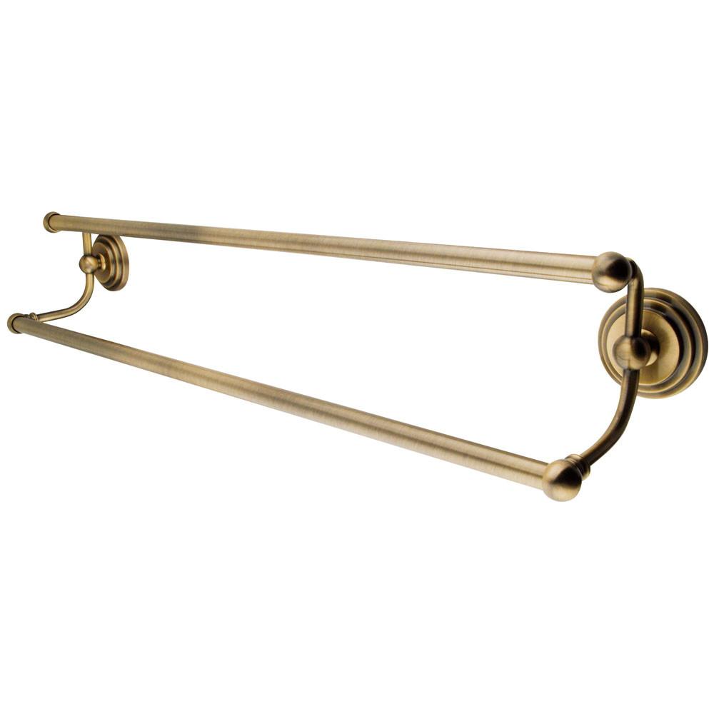 Vintage Brass 24-Inch Double Towel Bar - Bathroom Towel Rack with Dual Hooks - Classic Bathroom Accessories for Spa, Hotel & Home Decor (Model BA2713AB)