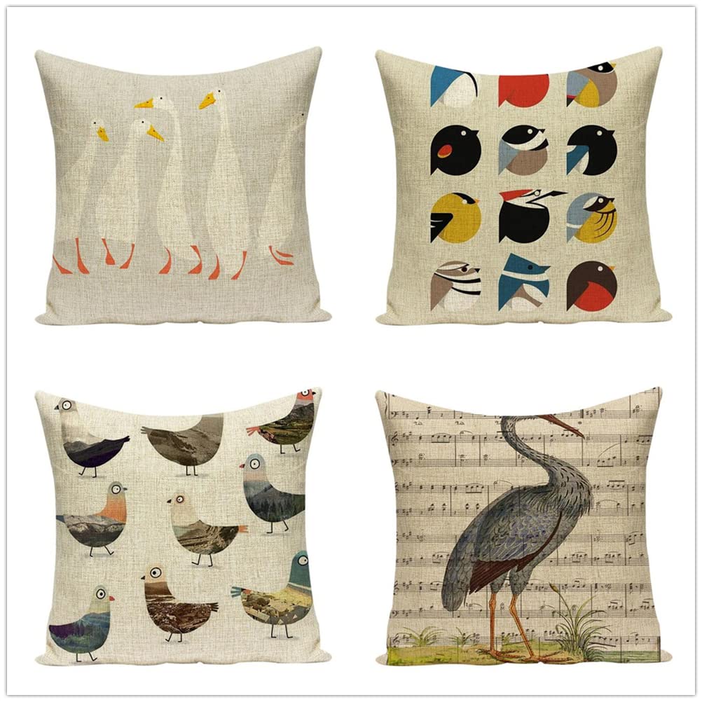 4 Pack 22x22 Inch Cotton Linen Throw Pillow Covers - Soft Decorative Square Cushion Cases with Zipper for Sofa, Bed & Living Room - Cartoon Animal Print Home Decor (Perfect for Cozying Up Couches & Accenting Bedrooms)