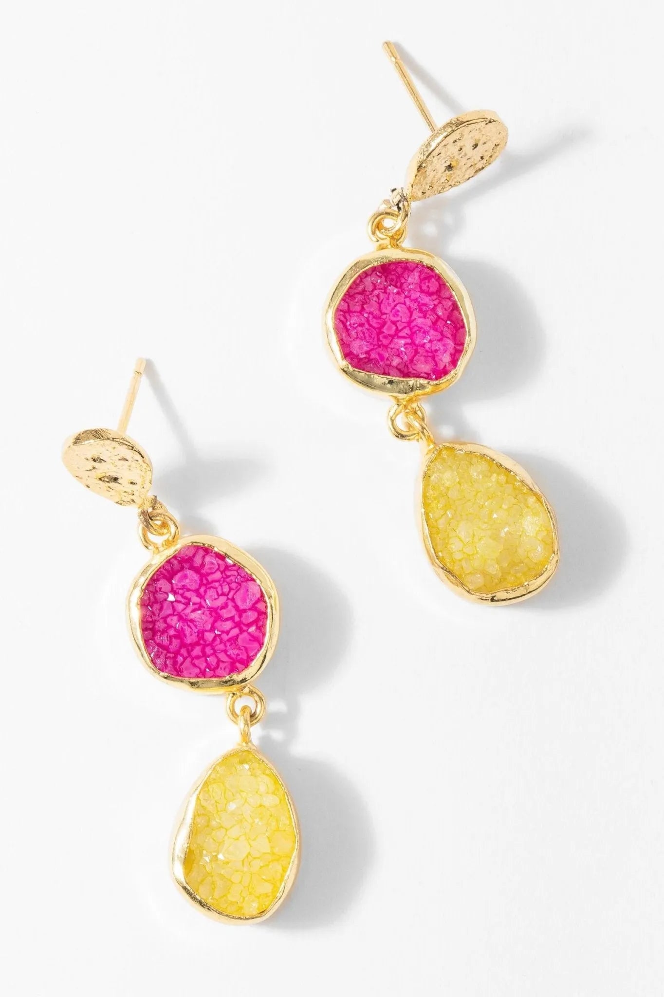 Two Tone Double Druzy Drop Earrings for Women – Elegant Dangle Jewelry for Party, Wedding & Everyday Wear