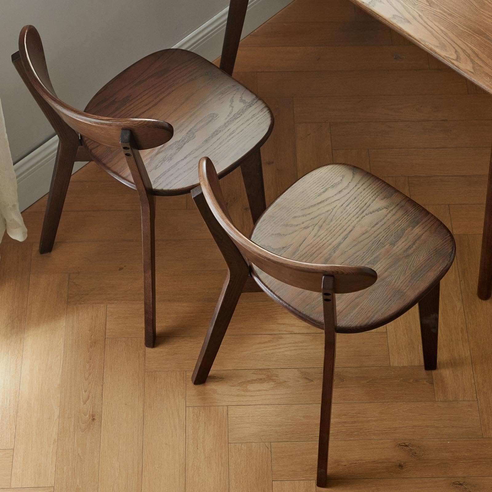 Mid Century Modern Oak Wood Dining Chairs - Set of 2 Walnut Kitchen & Dining Room Chairs with Comfortable Curved Backrest - Perfect for Farmhouse, Scandinavian & Contemporary Home Decor