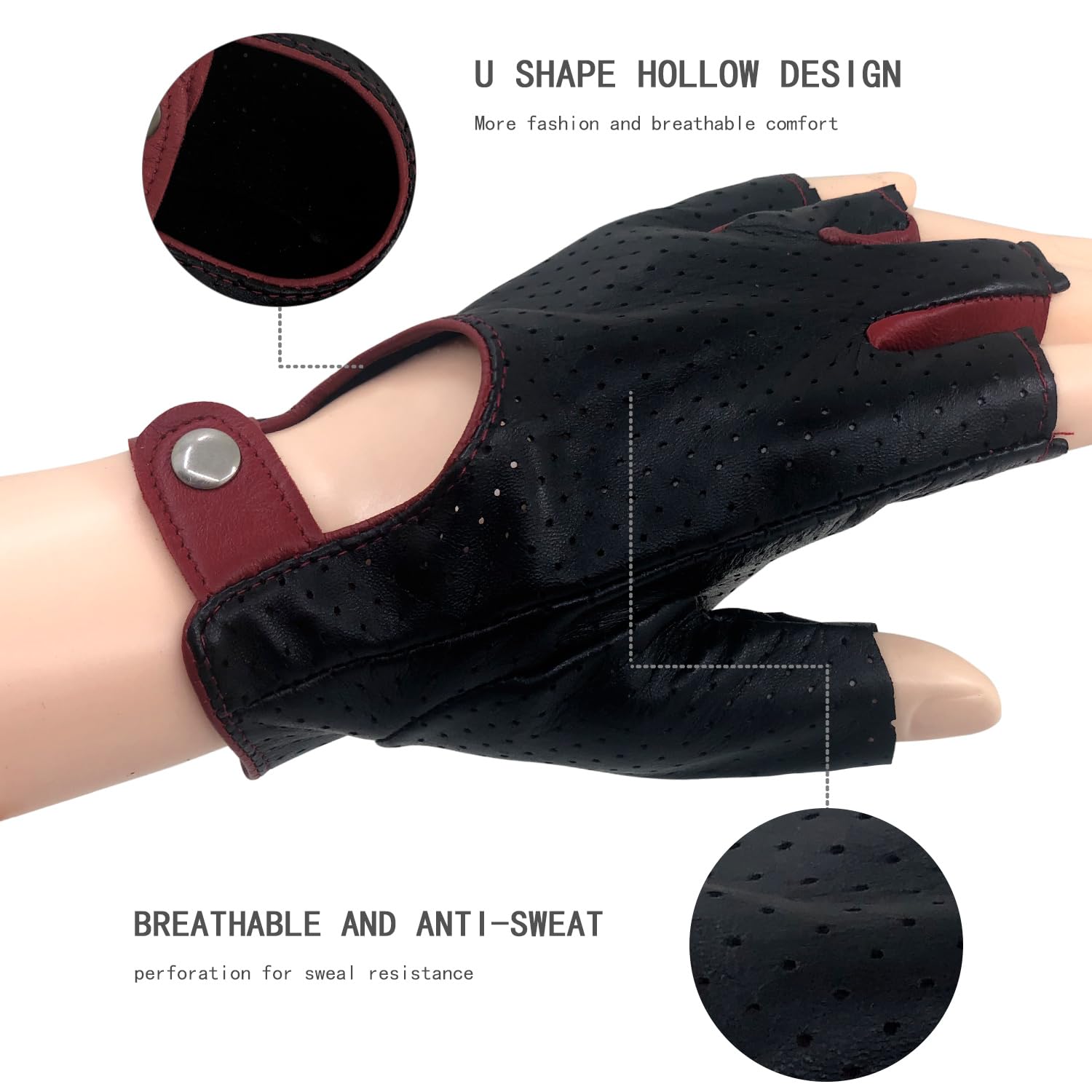 Premium Lambskin Fingerless Leather Driving Gloves for Men - Soft, Breathable & Comfortable - Perfect for Road Trips, Motorcycling & Winter Driving