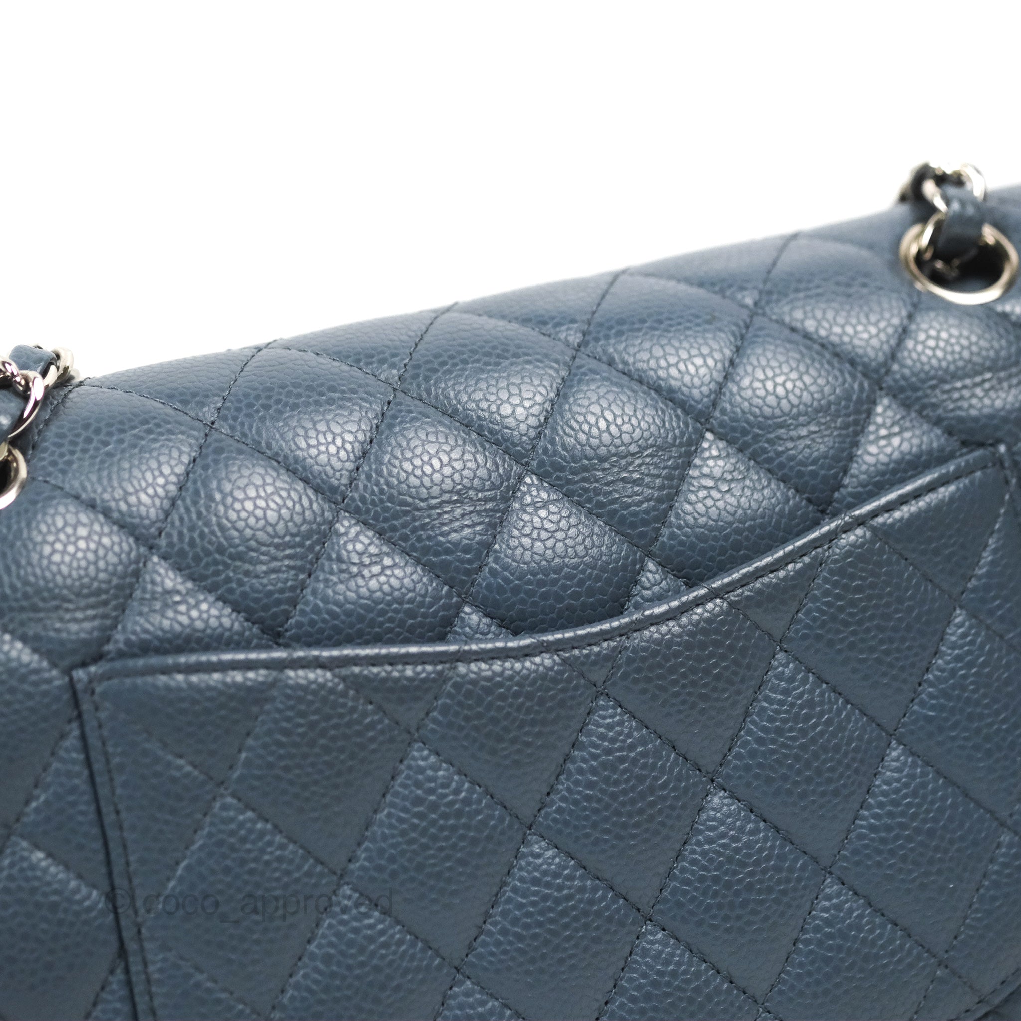 Chanel Classic Double Flap Quilted Medium/Large Handbag in Blue Caviar Leather with Silver Hardware - Perfect for Work, Evening Events & Luxury Fashion Accessories