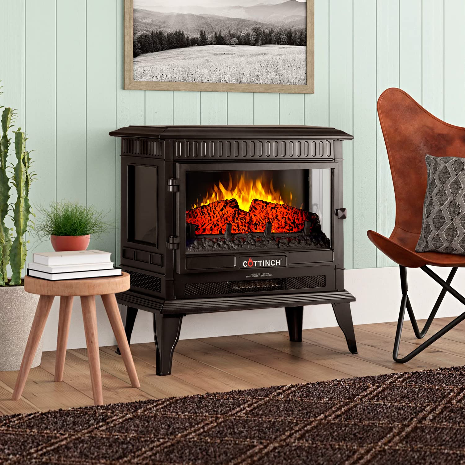 Electric Fireplace Heater - Portable Indoor Fireplace with 3D Flame Effects, Adjustable Brightness & Remote Control - Perfect for Living Room, Bedroom & Large Spaces - Realistic Logs with LED Lights & Timer Function - Cozy Home Heating Solution for Winter Nights