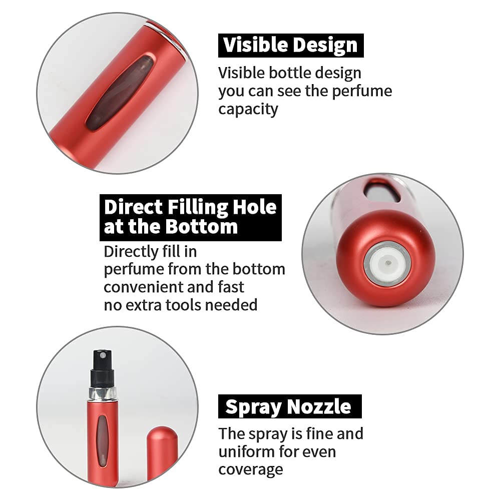 Saiveina 5ml Mini Refillable Perfume Spray Bottles - Portable Travel Atomizer for Fragrance, Essential Oils & Cosmetics (4 Pack) | Perfect for Purse, Gym Bag & Airplane Carry-On