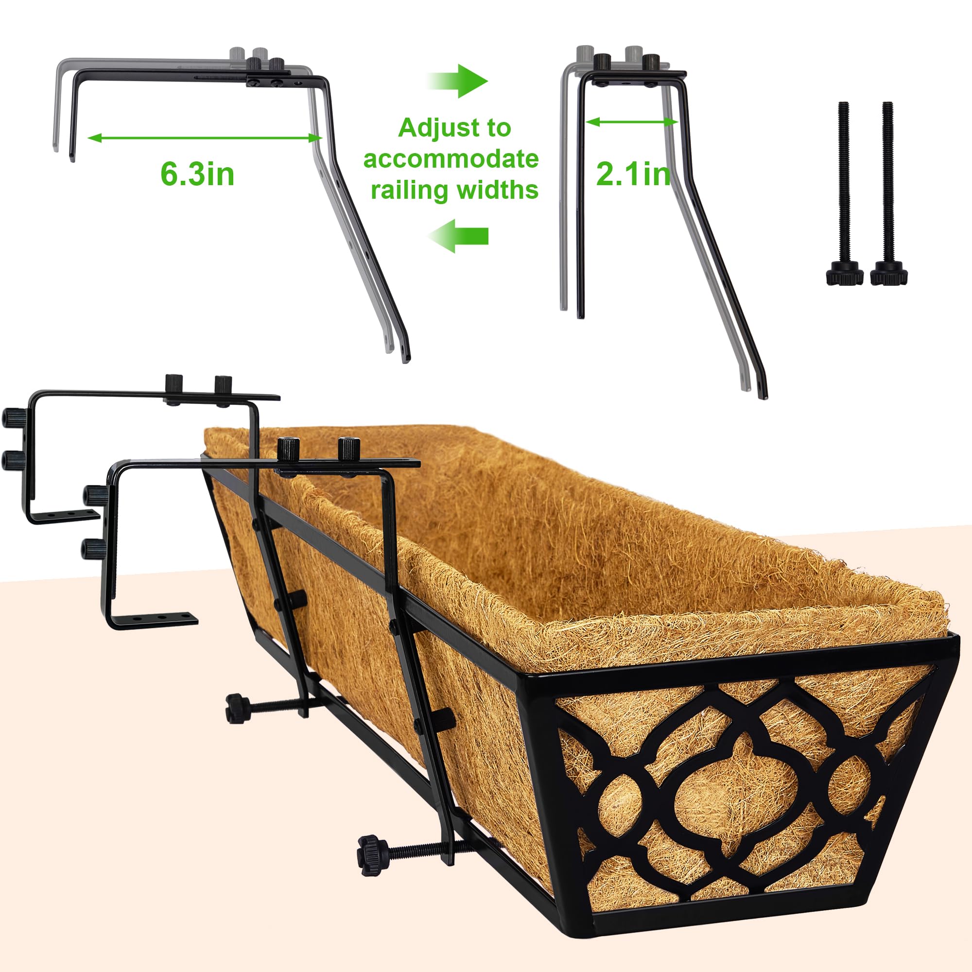 4 Pack 30 Inch Window Box Planter with Coconut Coir Liner - Metal Hanging Flower Basket for Deck, Railing, Indoor & Outdoor Use - Perfect for Flowers, Herbs, and Decorative Plants