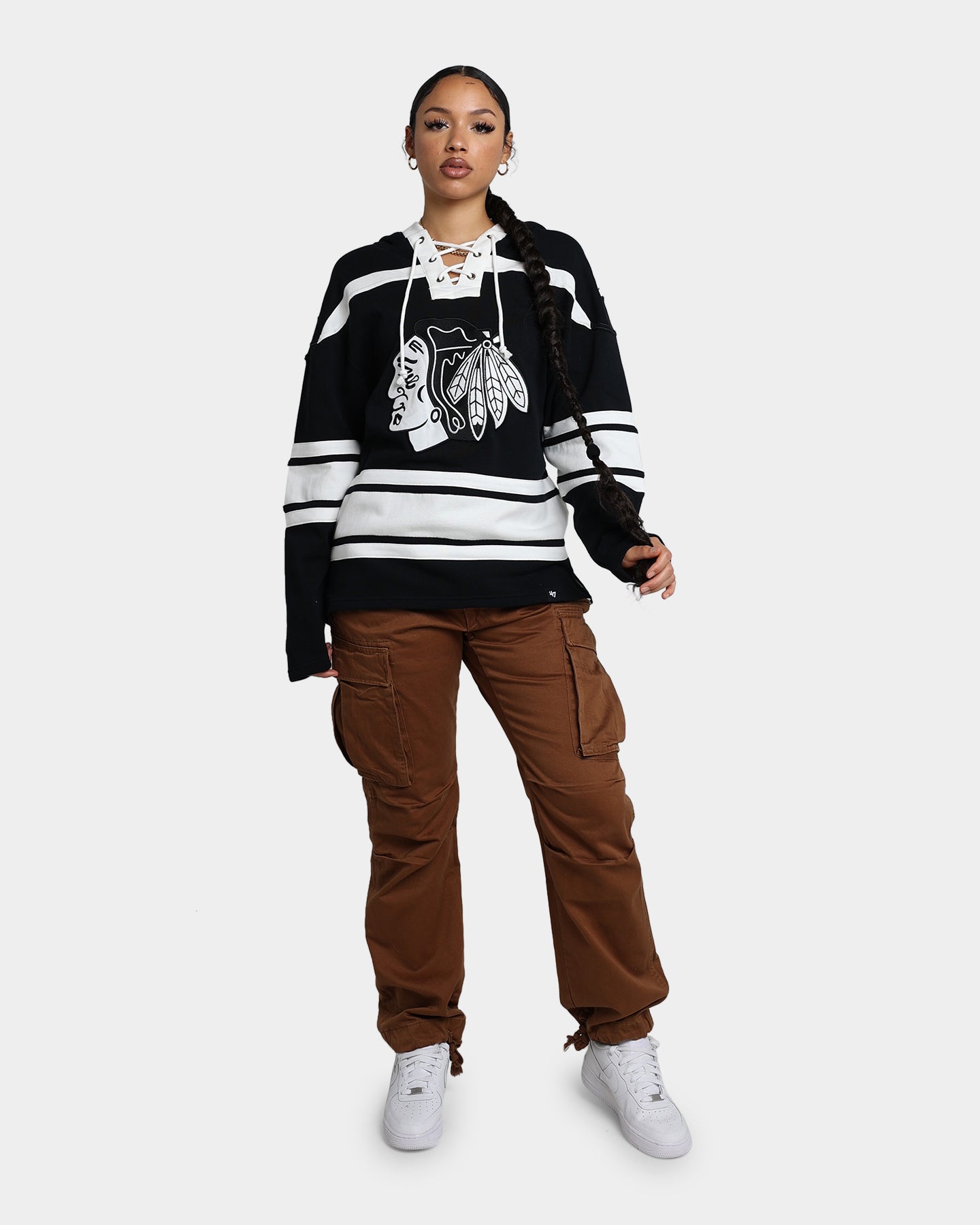 47 Brand Chicago Blackhawks Superior Lacer Hoodie - Men's NHL Team Zip-Up Sweatshirt with Lace-Up Front - Perfect for Game Day & Casual Wear
