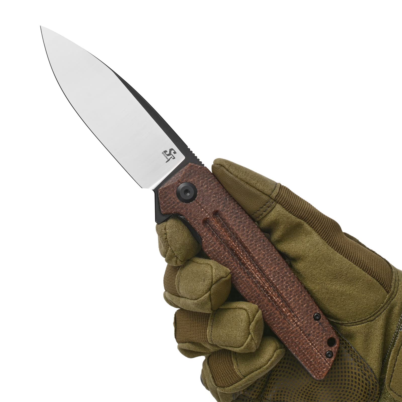 Sitivien ST152 Folding Pocket Knife - Premium K110 (D2) Steel Blade with Durable Micarta Handle - EDC Tool for Outdoor Camping, Hiking, Fishing Survival - Perfect for Bushcraft, Hunting, and Everyday Carry (Brown)