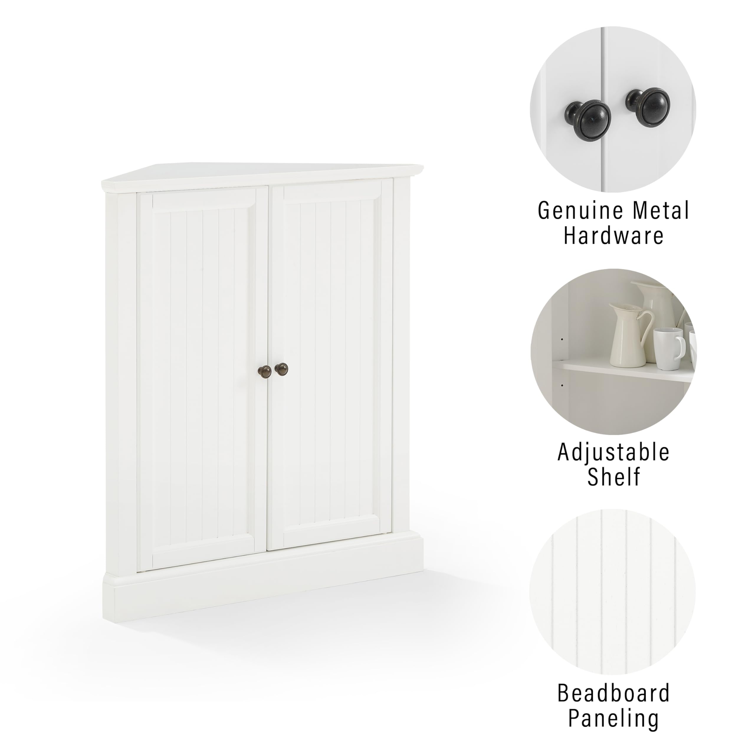 Crosley Furniture Shoreline Stackable Corner Pantry Cabinet with Adjustable Shelves - White Kitchen Storage Organizer for Pantry, Dining Room & Laundry Room - Space-Saving Corner Solution for Small Homes & Apartments
