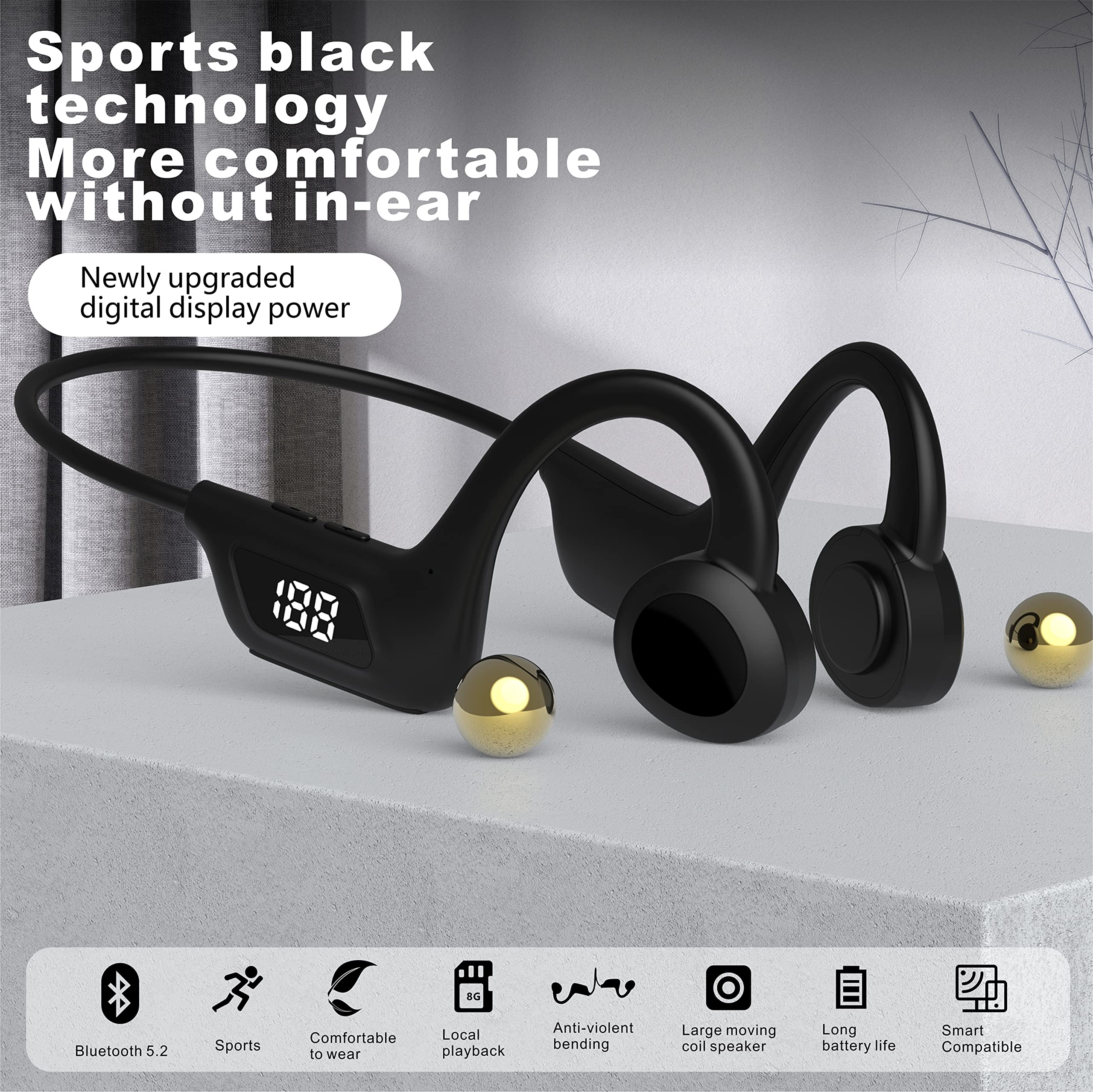 Wireless Bone Conduction Headphones with LED Digital Display - Sweatproof Bluetooth Earphones for Running, Cycling, Hiking & Driving - Perfect for Outdoor Sports & Workout Sessions