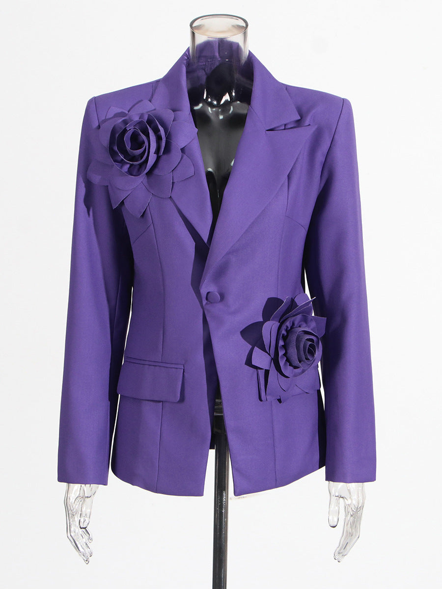 Aharon Flower Lapel Cross Blazer for Women - Elegant Floral Embroidered Lapel Pin - Perfect for Weddings, Parties, and Formal Events