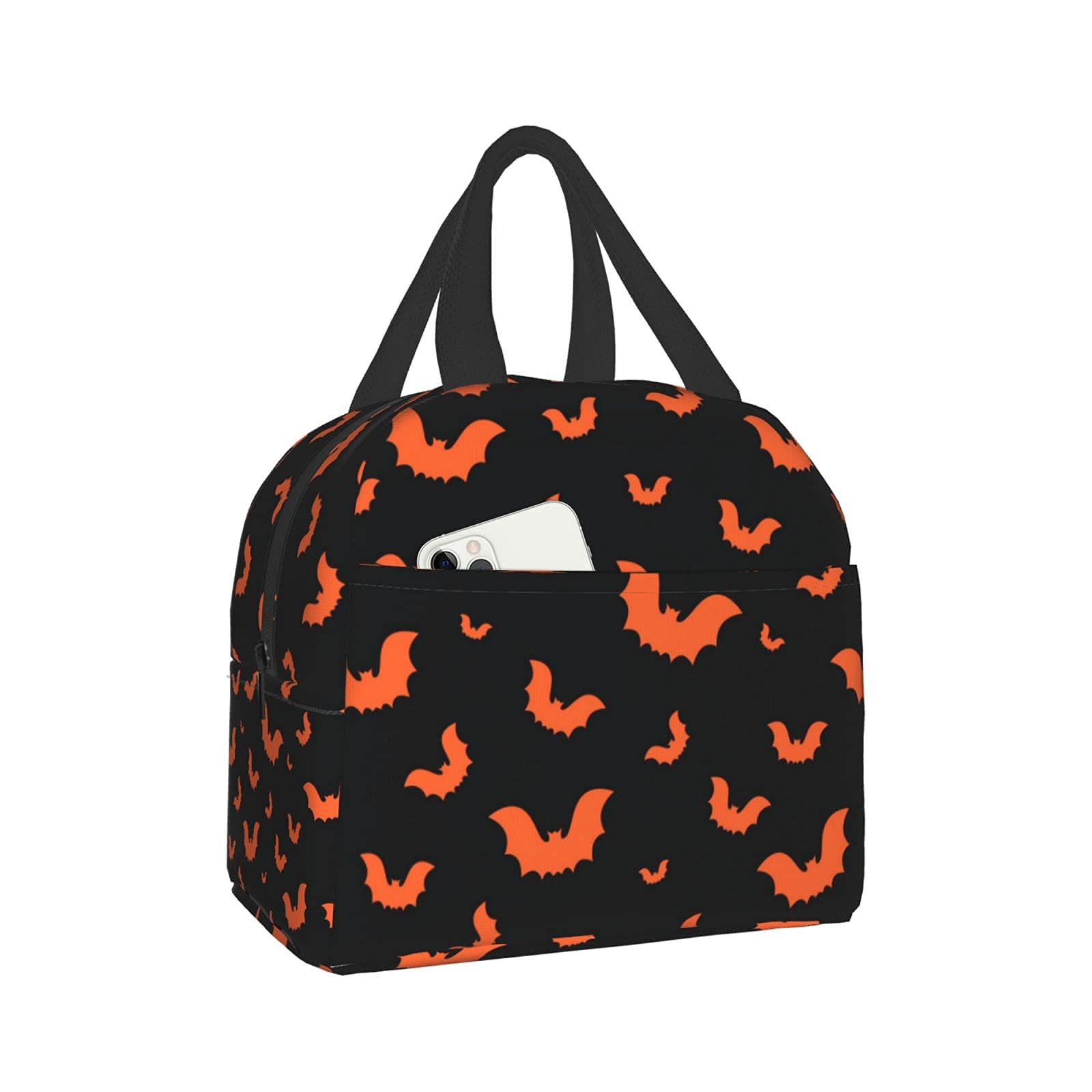 Insulated Halloween Orange Bats Lunch Box for Women, Men & Kids - Thermal Lunch Bag for Office, School, Picnic & Beach - Reusable Tote Container for Work & Outdoor Activities