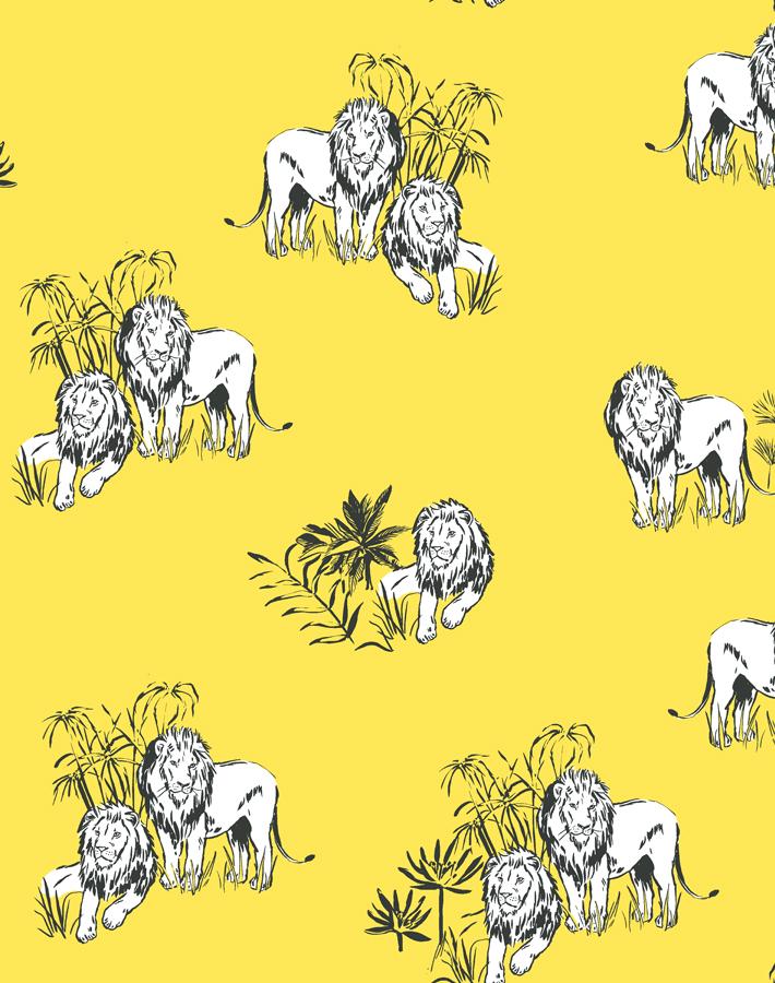 Foliage Lions Wallpaper by Tea Collection - Daffodil Yellow Floral Peel and Stick Removable Wallpaper for Nursery, Bedroom, and Home Decor