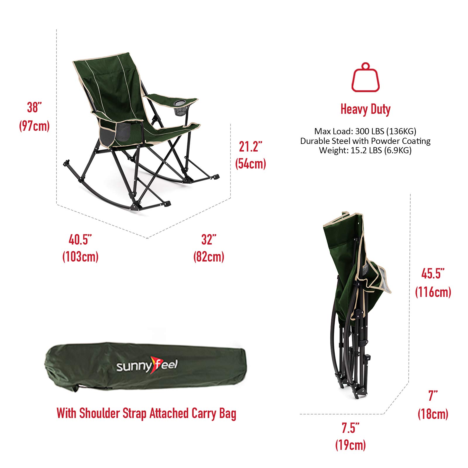 **SUNNYFEEL 2-Pack Oversized Folding Rocking Camping Chairs with Storage Pocket & Carry Bag – Heavy Duty Portable Lawn Chairs for Outdoor, Picnic, Beach, Patio, Lounge, and Camping**