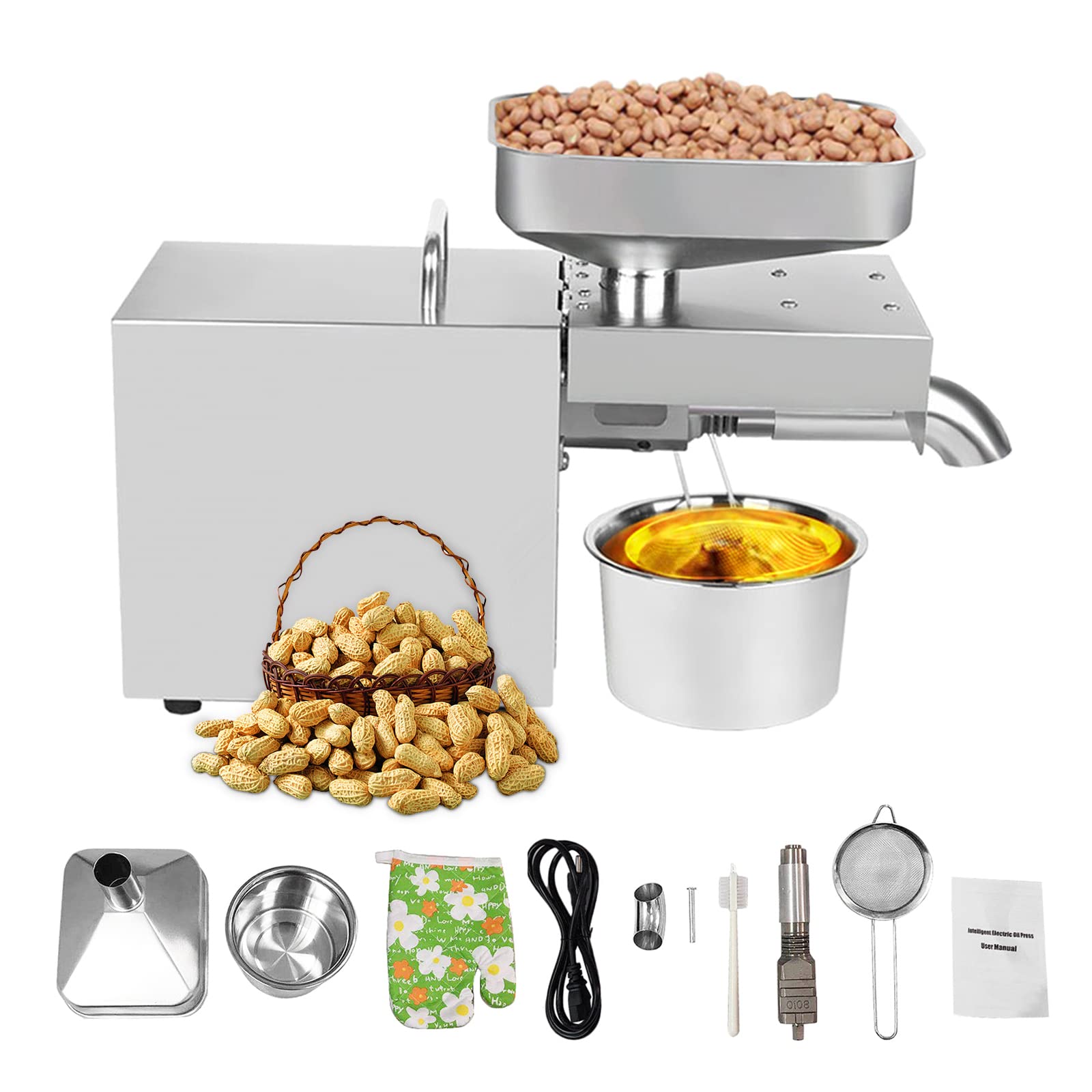 YIKBIK Electric Automatic Oil Press Machine - Stainless Steel Commercial & Home Oil Expeller for Nut Seeds Linseeds - Perfect for Healthy Cooking, Salad Dressings & DIY Essential Oils
