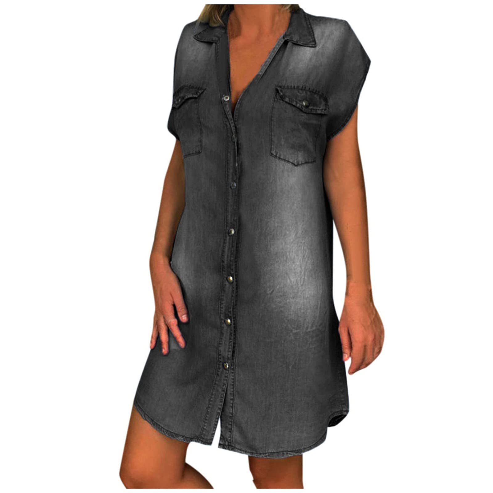 Stylish Women's Denim Maxi Dress - Sleeveless Swing Party Dress with Turndown Neckline | Casual Summer Outfit for Beach, Date Night & Outdoor Events