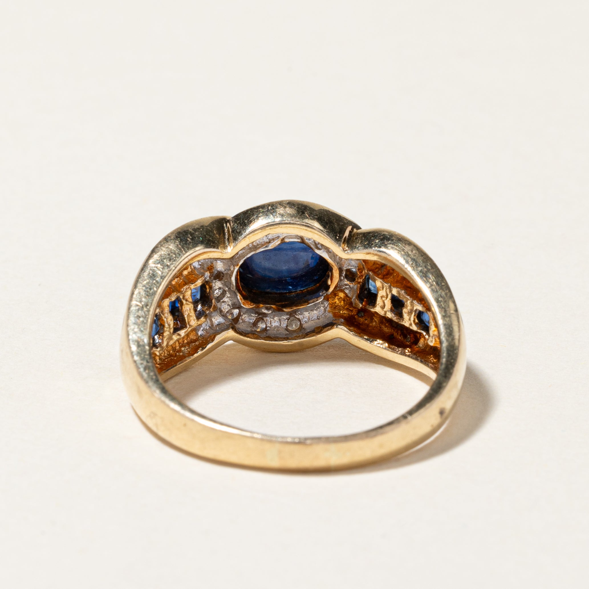 14K Yellow Gold Blue Sapphire & Diamond Cocktail Ring - 1.97ctw Sapphire & 0.10ctw Diamond - Size 7.75 | Elegant Statement Jewelry for Evening Parties, Weddings & Special Occasions