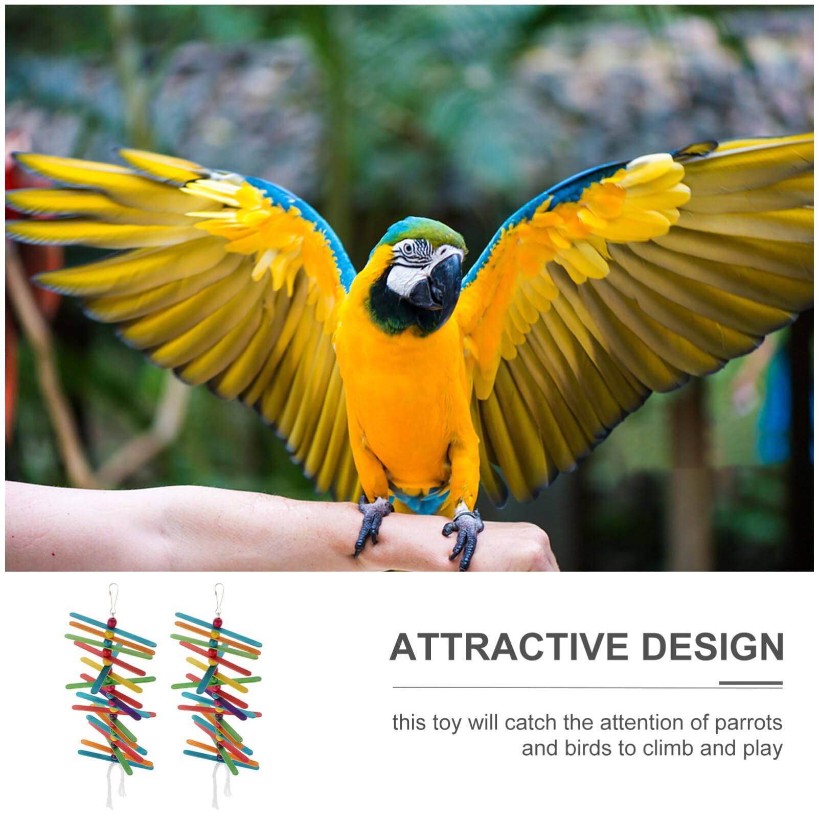 Balacoo Natural Wooden Bird Chew Toys for Parrots & Parakeets - 2pcs Hanging Chew Blocks, Colorful Biting Molar Sticks - Perfect for Cage Enrichment & Beak Exercise