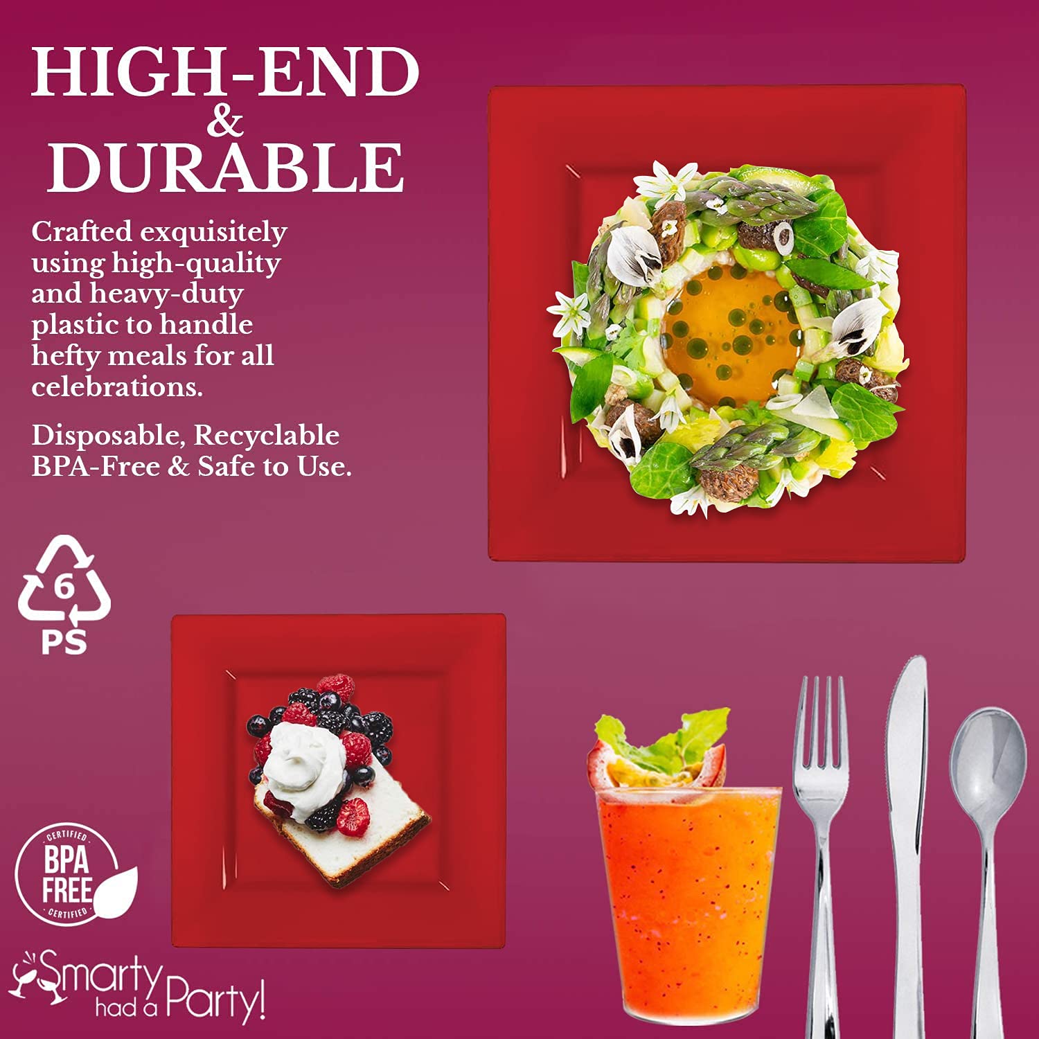 Elegant Disposable Plastic Dinnerware Set - Heavy Duty Plastic Plates for Parties (Red, 120-Piece Wedding Value Pack) | Perfect for Weddings, Banquets, and Large Gatherings