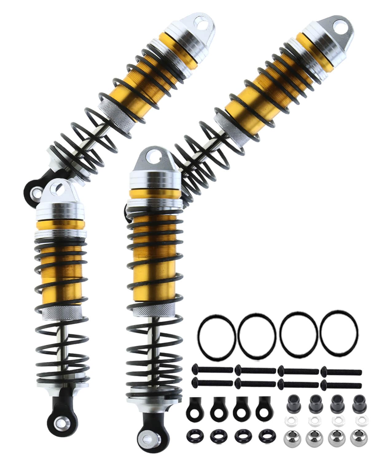 Upgraded 4PCS Front & Rear Aluminum Big Bore Shocks for ECX 1/10 2WD Ruckus Axe Brutus Circuit AMP MT AMP DB AMP Crush K&N Torment - Full Metal Dampers & Hops Up Absorbers (Gold) - Perfect for Off-Road RC Racing & Performance Tuning