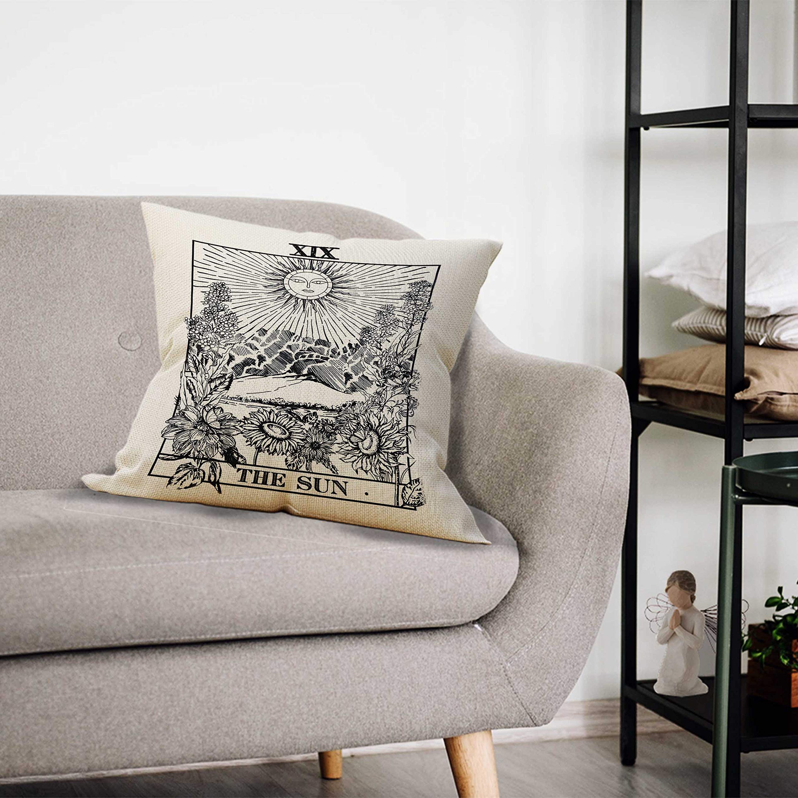 18x18 Tarot Throw Pillow Covers - Mystical Decor for Home, Witchy Gifts for Women, Perfect for Meditation Rooms & Boho Bedroom Decor