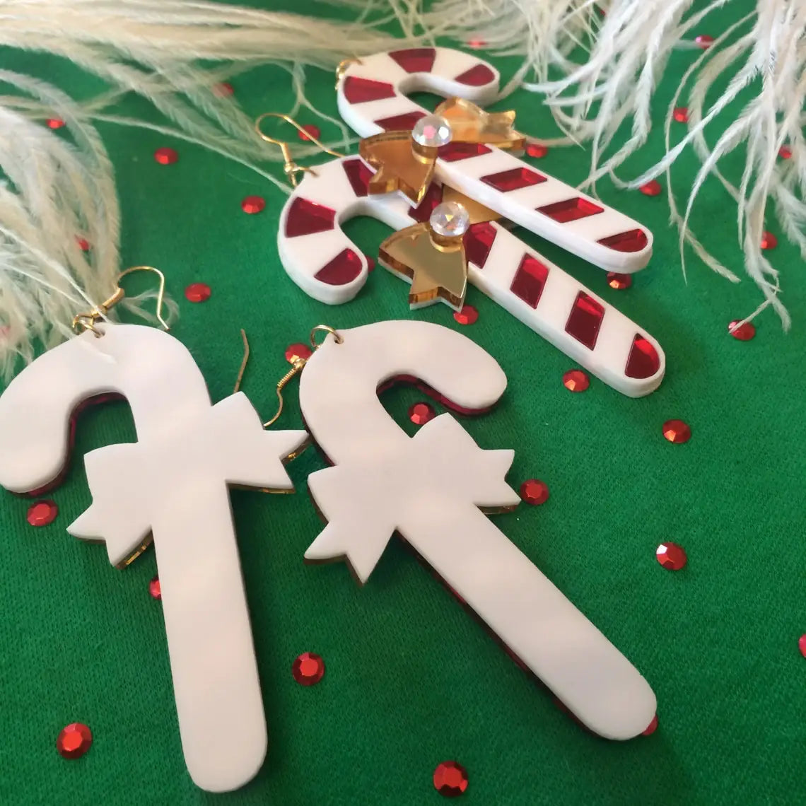 Festive Christmas Candy Cane & Bow Dangle Earrings - Holiday Party Jewelry for Women - Perfect for Xmas Celebrations, Office Parties & Gift Giving