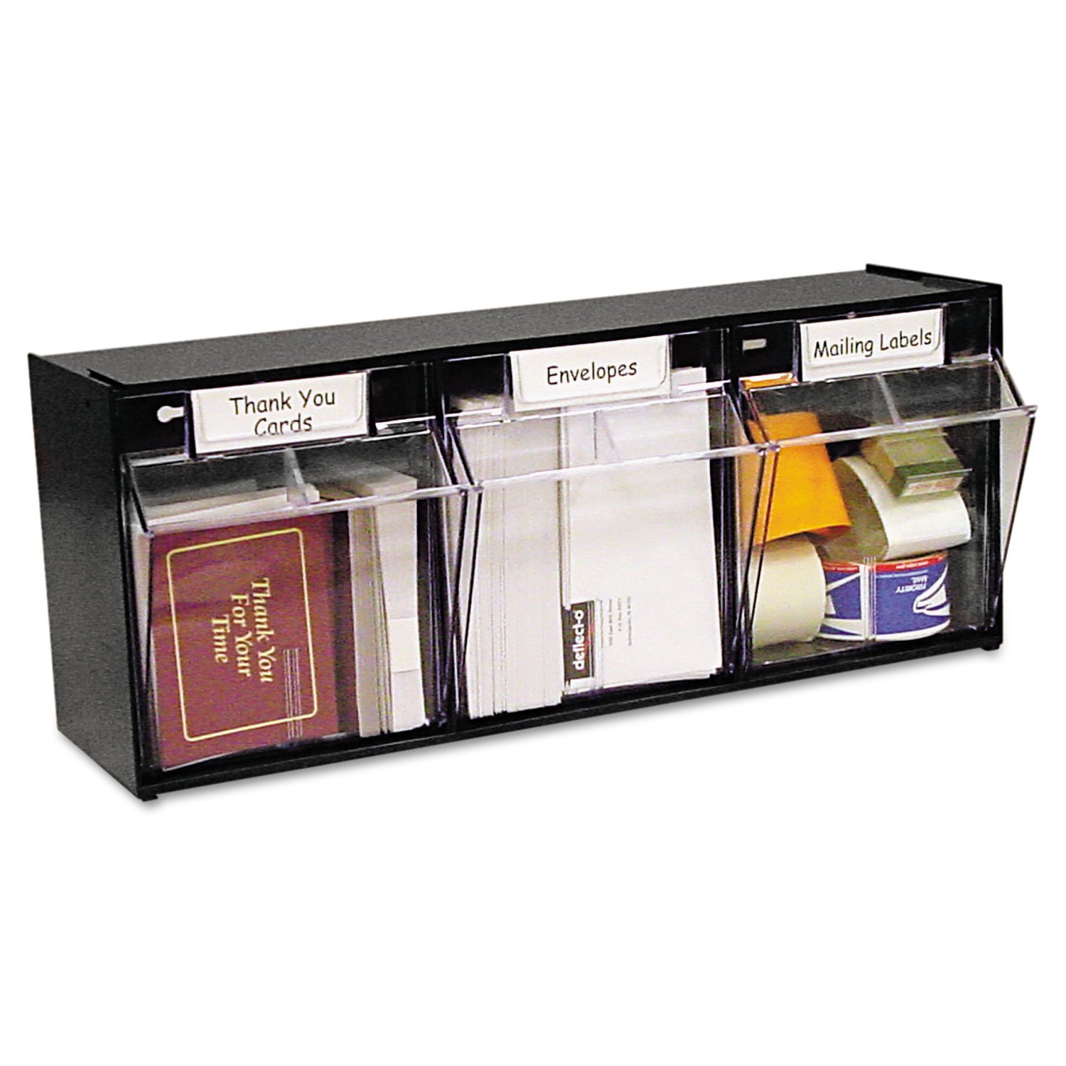 Deflecto 20304OP Tilt Bin Plastic Storage System - 3 Bins, Black (23 5/8