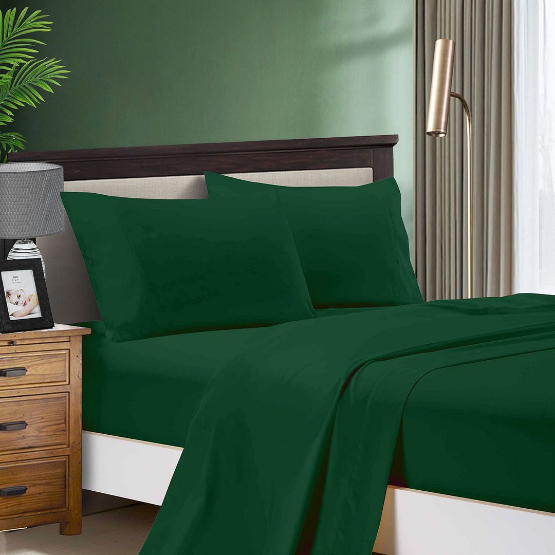 1000TC Ultra Soft King Size Bed Sheet Set - Dark Green, Deep Pocket Fitted & Flat Sheets for Luxurious Comfort | Perfect for Master Bedroom, Guest Room, and Hotel Use
