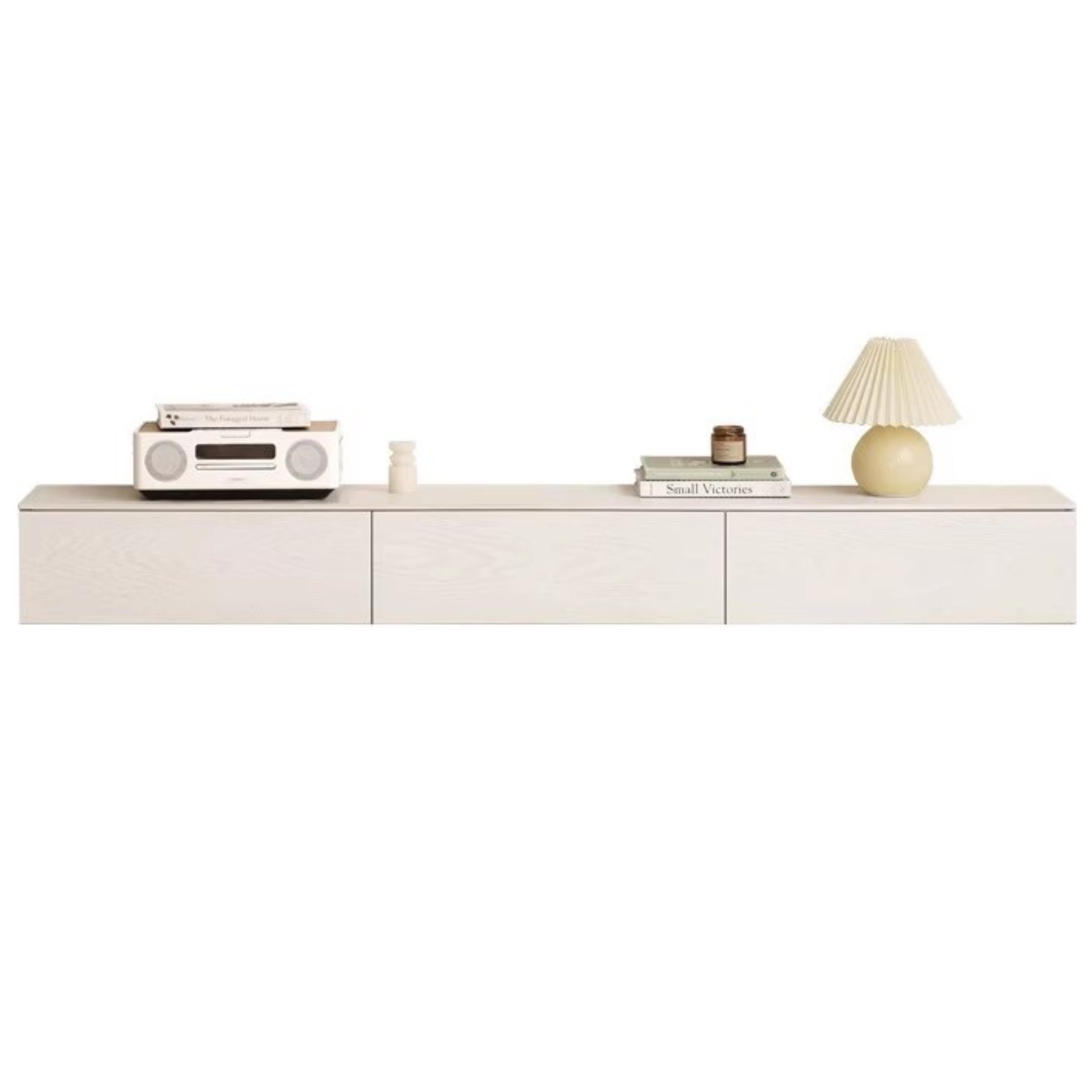 White Cream Oak Solid Wood Floating TV Stand - Modern Suspension TV Cabinet for Living Room, Bedroom & Home Theater Setup