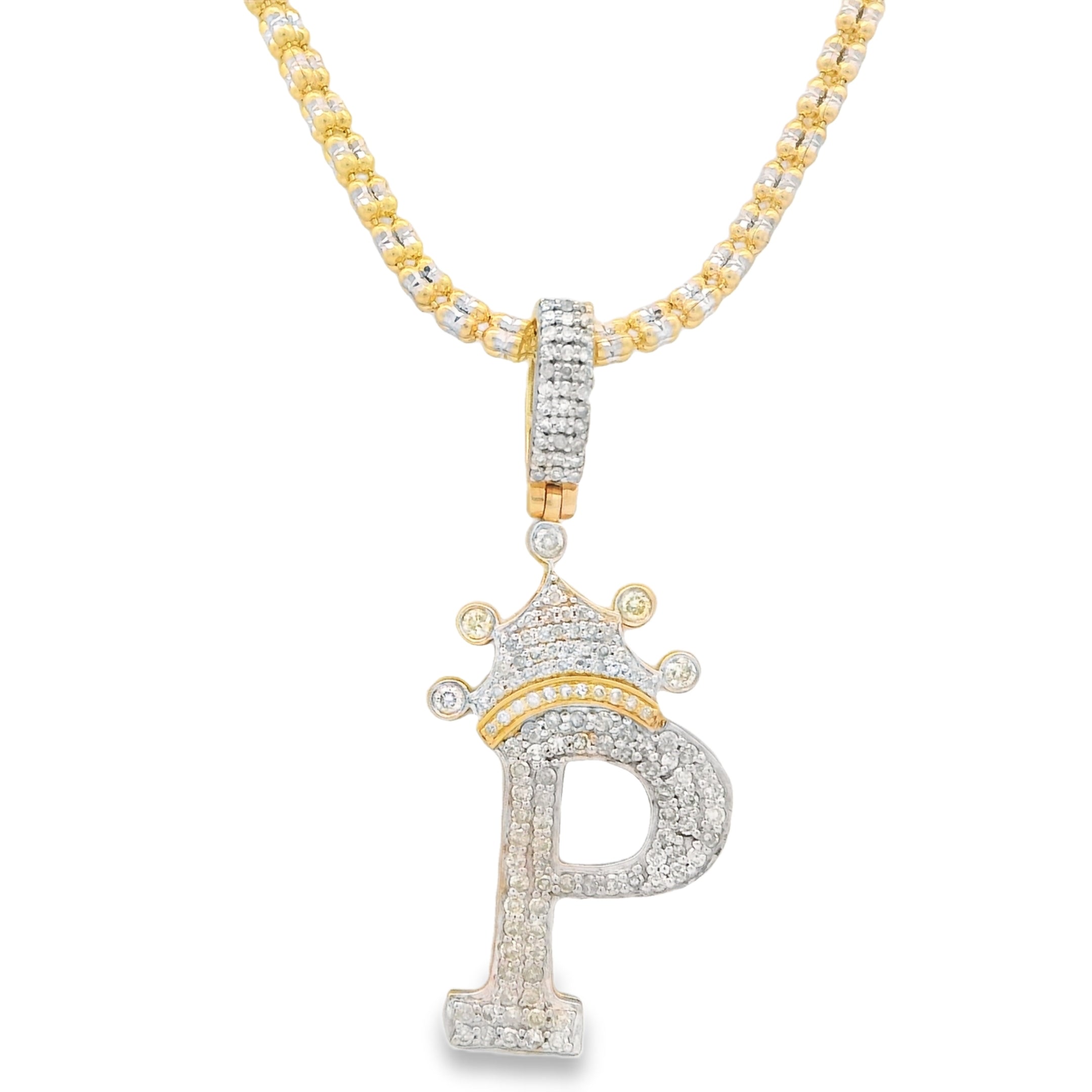 14K Gold Initial P Diamond Pendant Necklace with Moon Ice Chain - 18 Inch Personalized Jewelry Gift for Women, Perfect for Anniversaries, Birthdays & Special Occasions