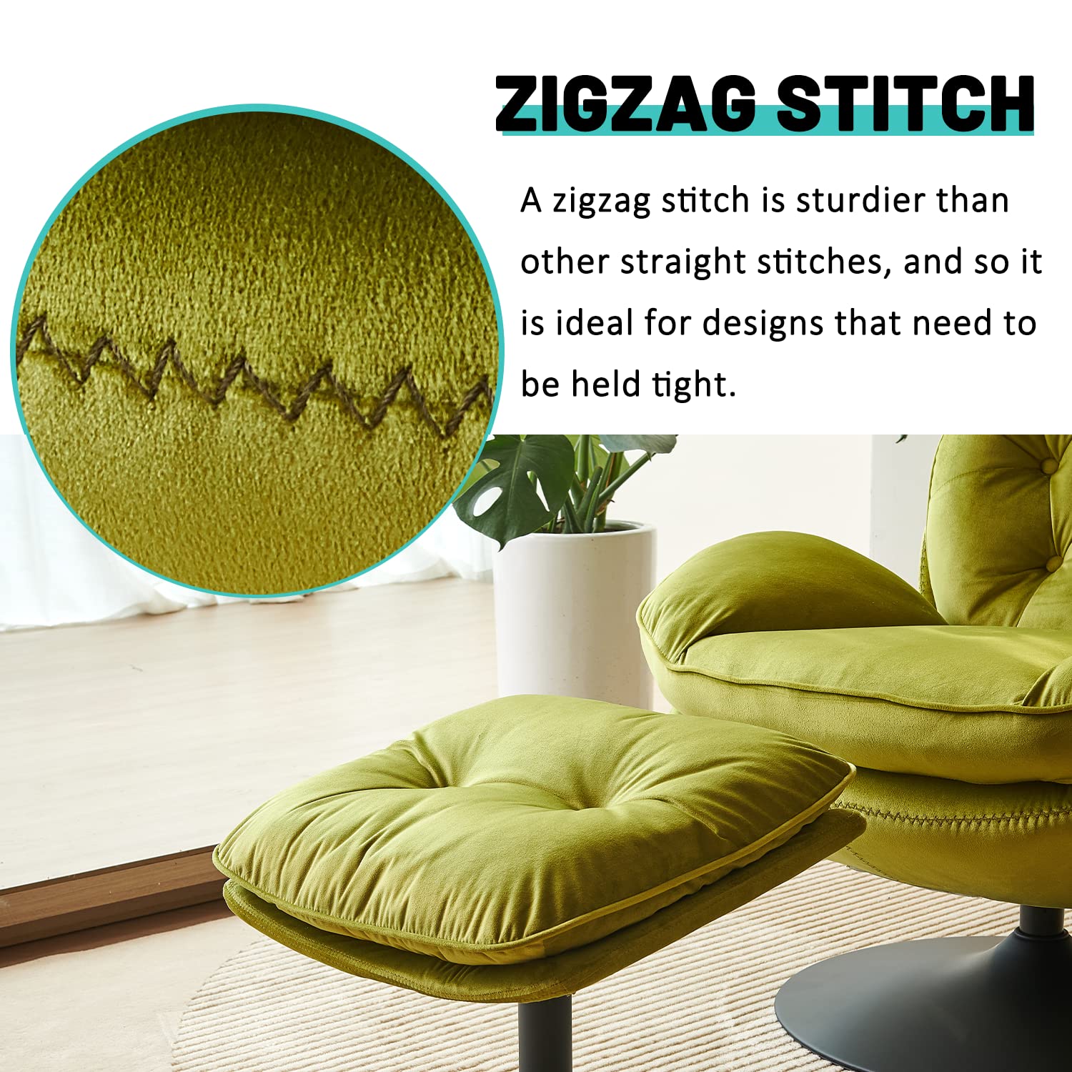 JOYBASE Mid-Century Modern Swivel Accent Chair with Ottoman Set - Velvet Armchair Lounge Chair for Living Room & Bedroom - Apple Green Reading Chair (Model07) | Perfect for Home Office, Cozy Reading Nook & Small Space Decor