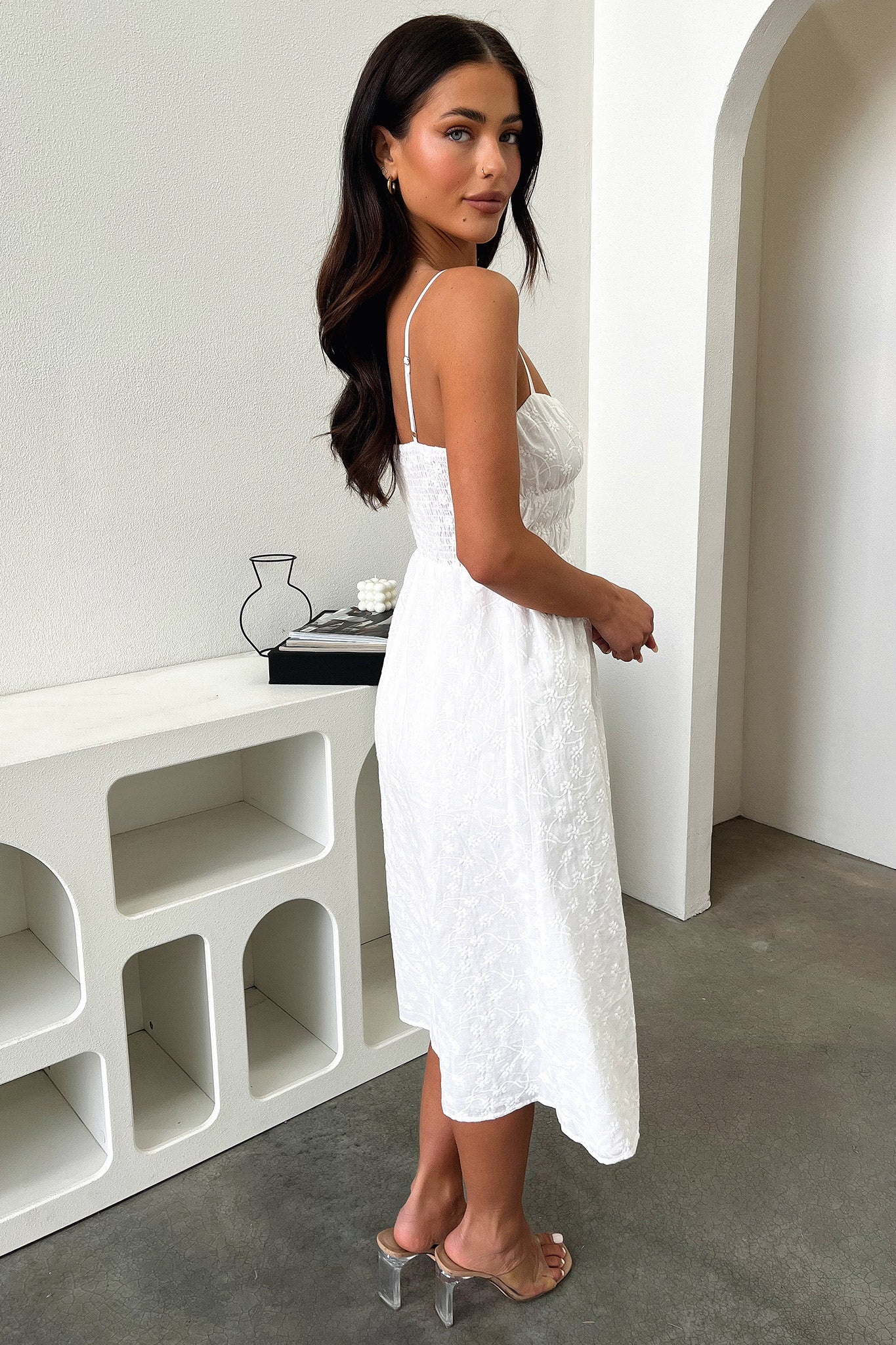 Elegant Mik White Midi Dress for Women - Perfect for Weddings, Parties & Office Wear