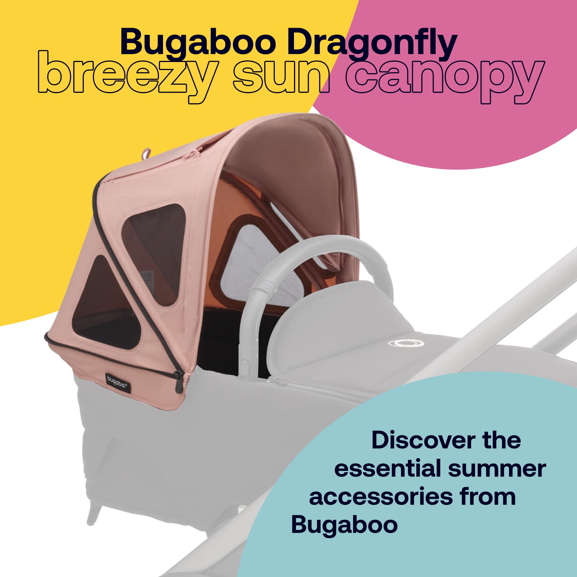Bugaboo Dragonfly Breezy Sun Canopy for Stroller - UPF 50+ Sun Protection & Ventilation Panels - Lightweight Baby Stroller Accessory in Morning Pink | Perfect for Sunny Outings, Park Walks & Outdoor Adventures with Your Baby