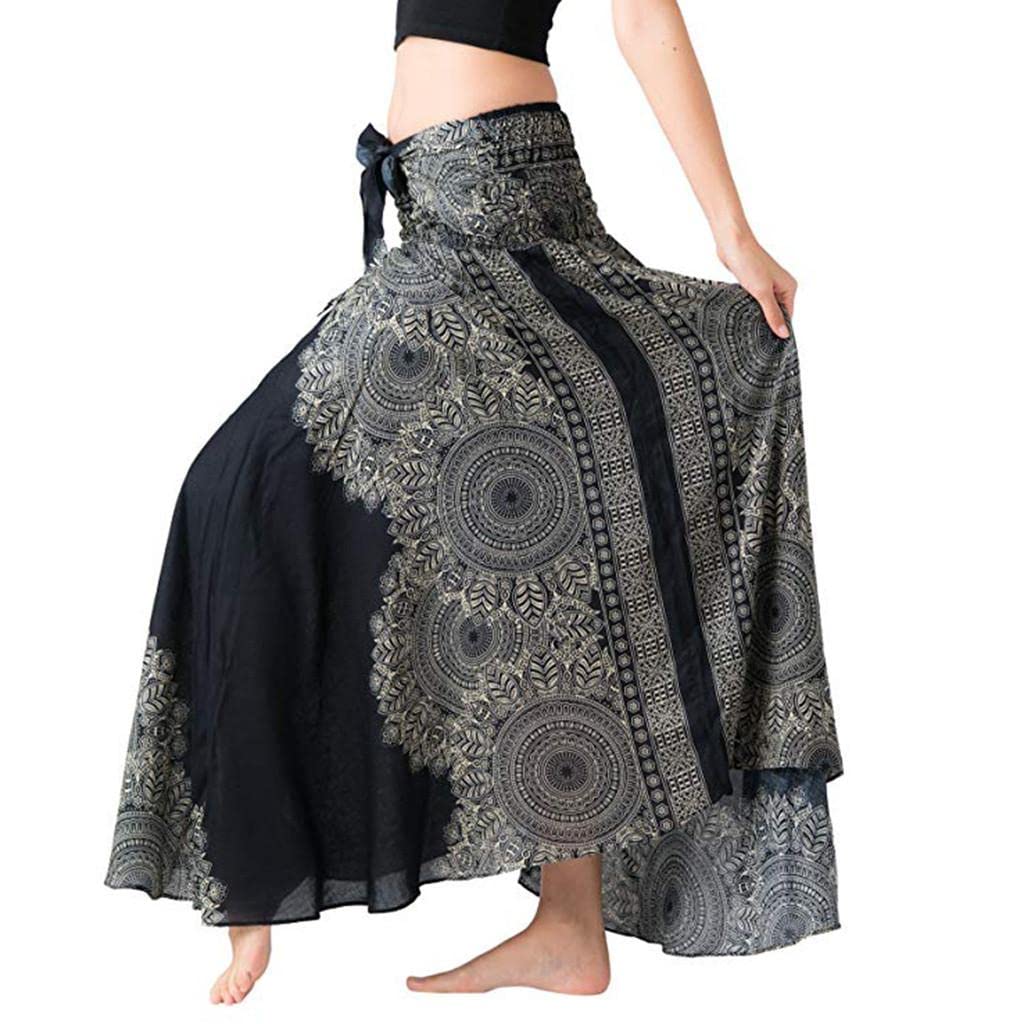 Bohemian Floral Print Maxi Skirt for Women - Elastic Waist Long Chiffon Dress with Puffy Hem - Perfect for Beach Vacations, Summer Outfits and Boho Fashion Styles